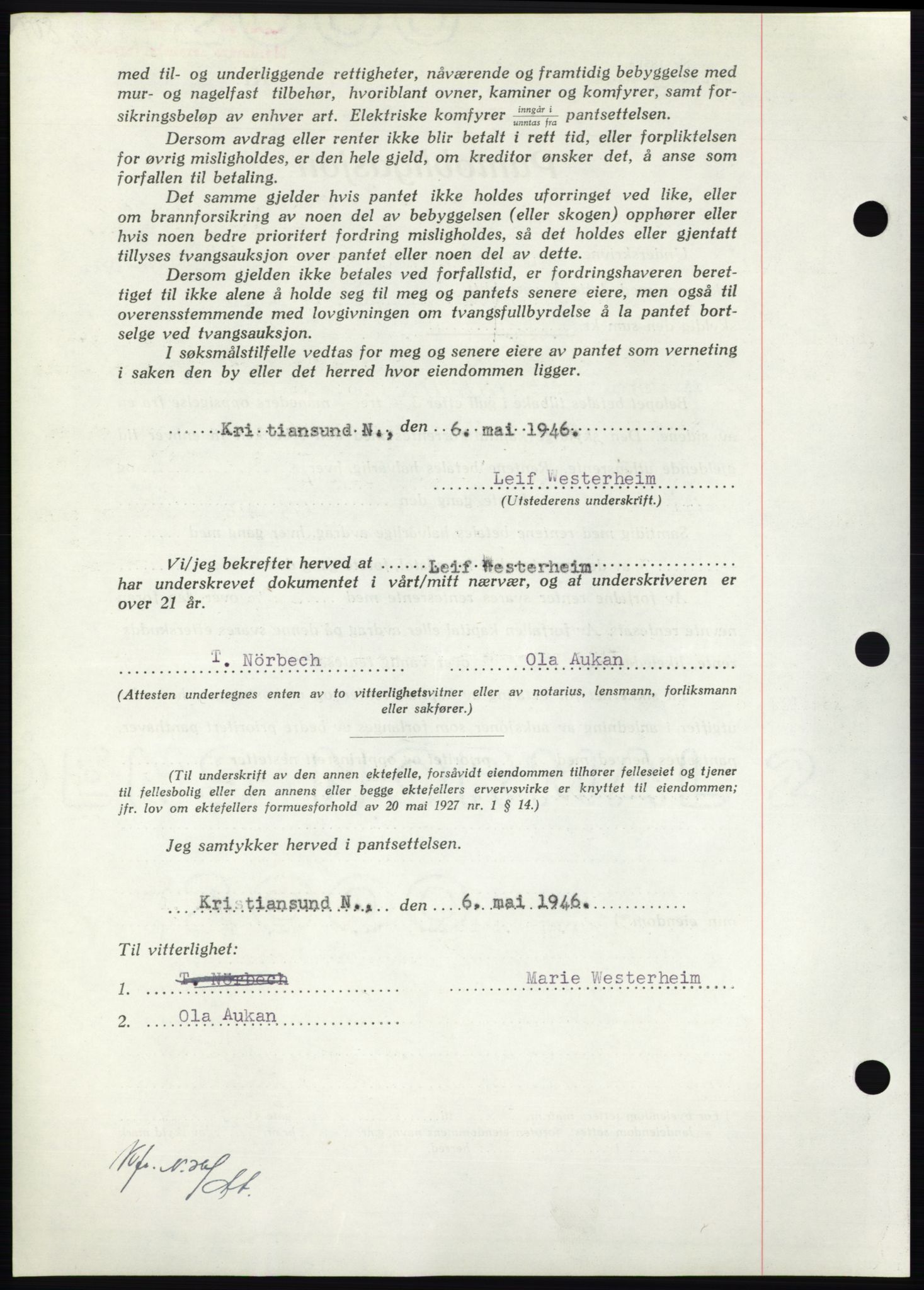 Nordmøre sorenskriveri, AV/SAT-A-4132/1/2/2Ca: Pantebok nr. B94, 1946-1946, Dagboknr: 1791/1946