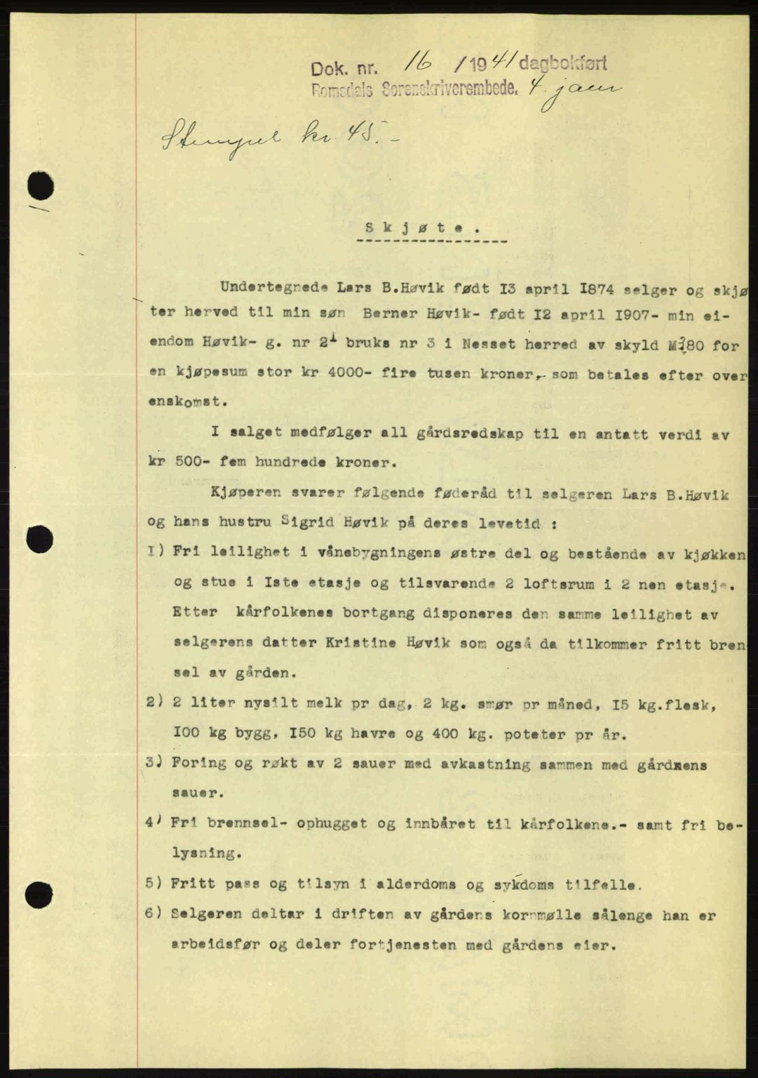 Romsdal sorenskriveri, SAT/A-4149/1/2/2C: Pantebok nr. A9, 1940-1941, Dagboknr: 16/1941