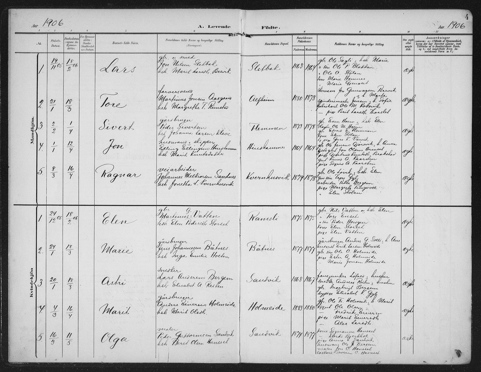 Ministerialprotokoller, klokkerbøker og fødselsregistre - Møre og Romsdal, AV/SAT-A-1454/586/L0989: Ministerialbok nr. 586A15, 1906-1915, s. 4