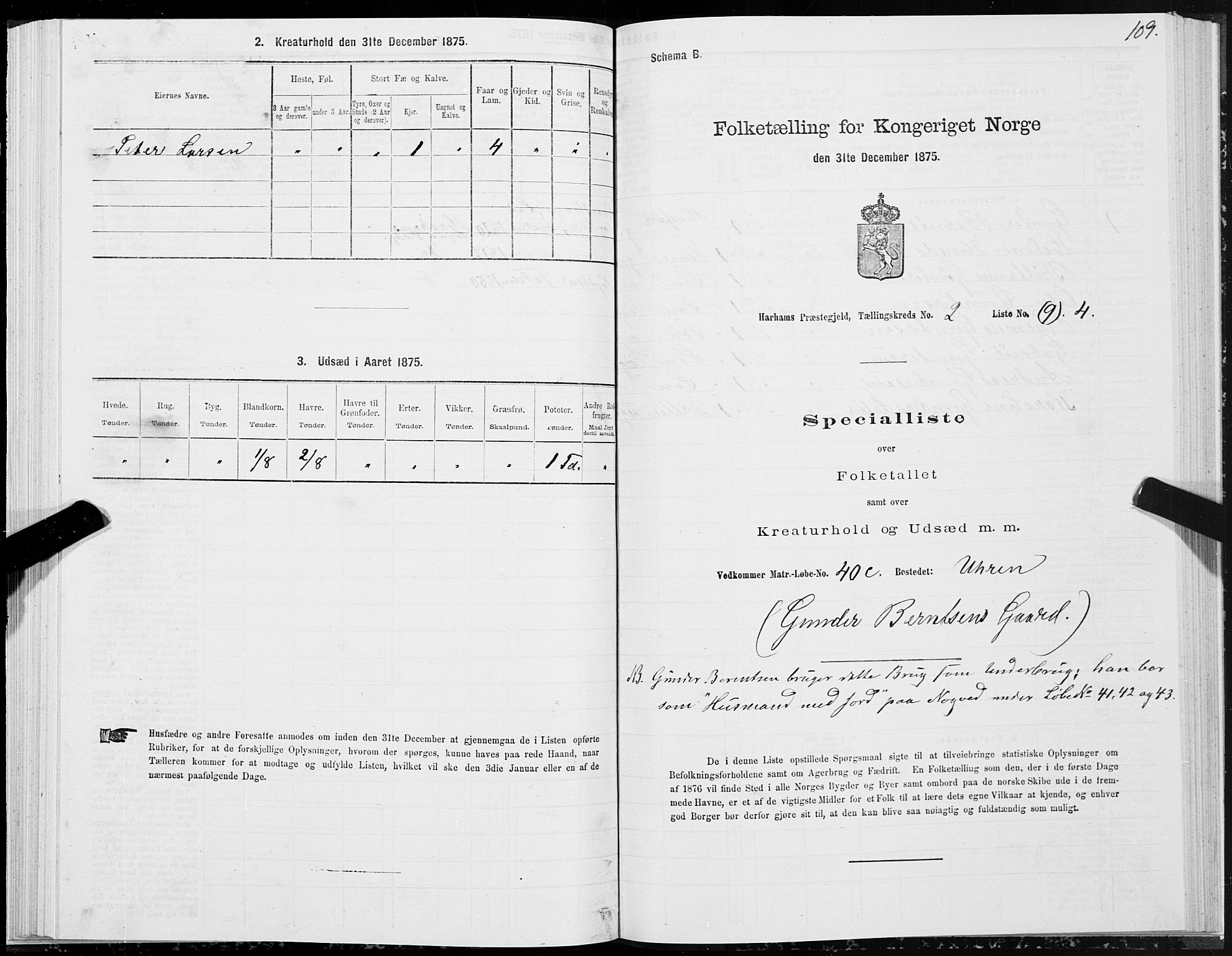 SAT, Folketelling 1875 for 1534P Haram prestegjeld, 1875, s. 1109