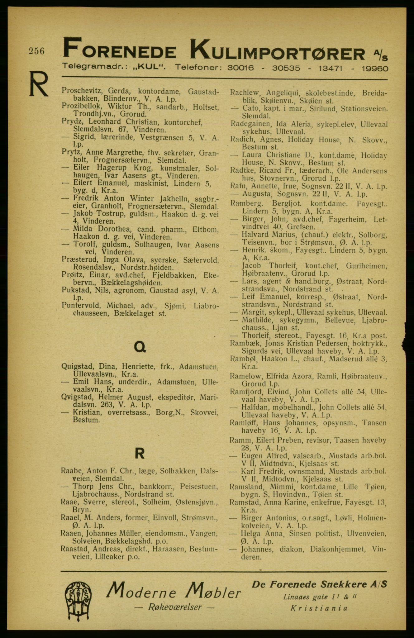 Aker adressebok/adressekalender, PUBL/001/A/002: Akers adressekalender, 1922, s. 256