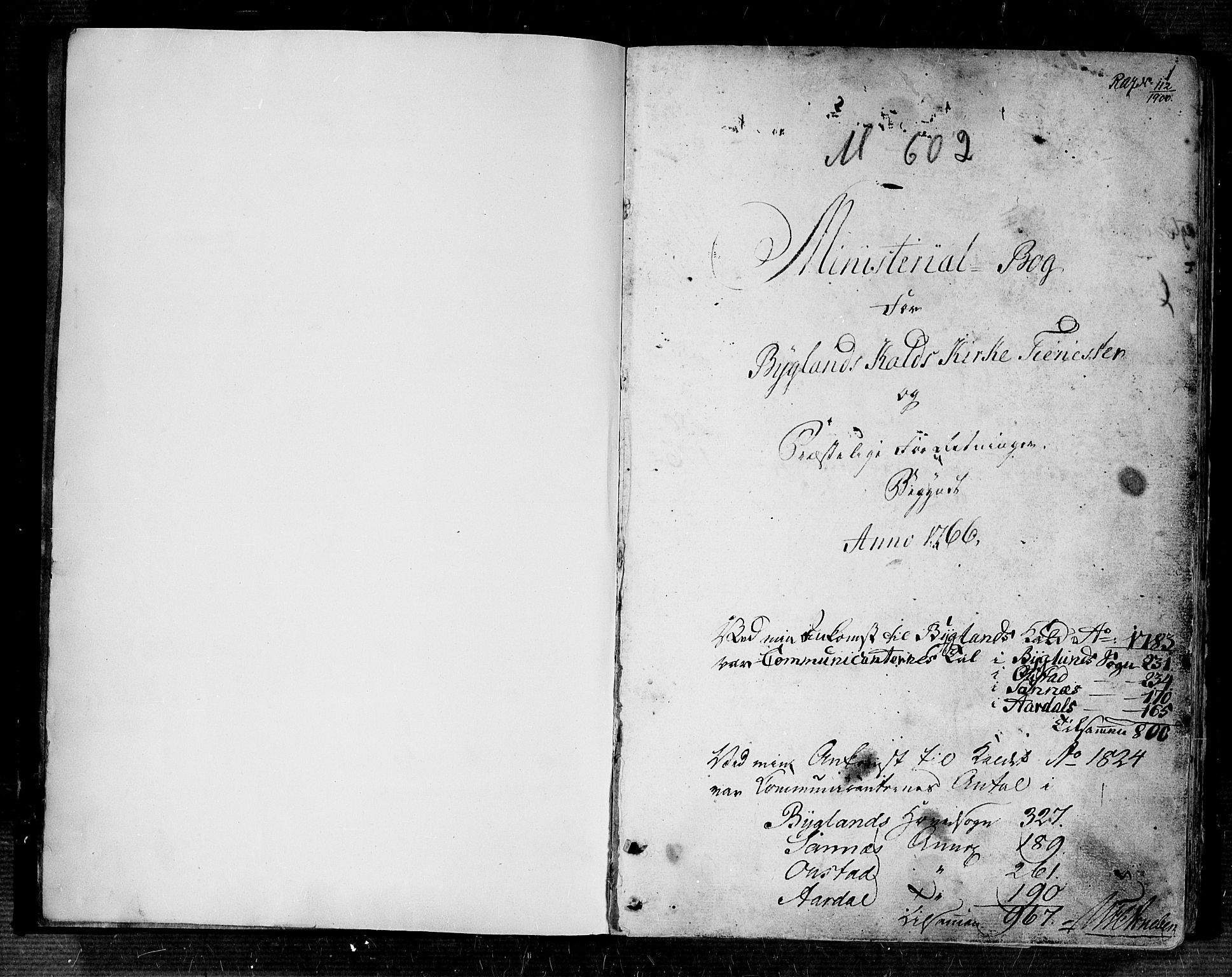 Bygland sokneprestkontor, SAK/1111-0006/F/Fa/Fab/L0002: Ministerialbok nr. A 2, 1766-1816, s. 1