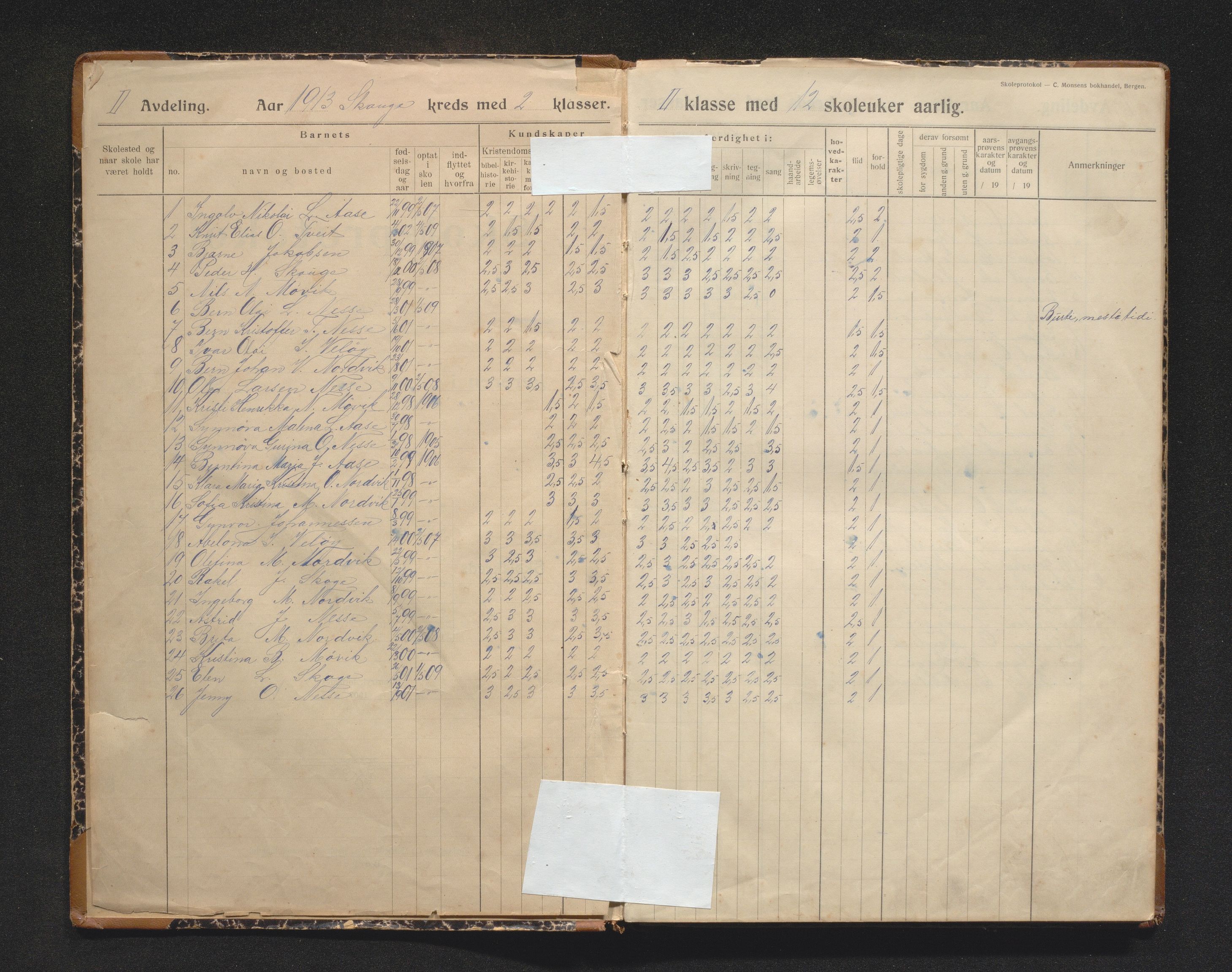 Fjell kommune. Barneskulane, IKAH/1246-231/F/Fn/L0003: Skuleprotokoll for Skoge skule, 1913-1951