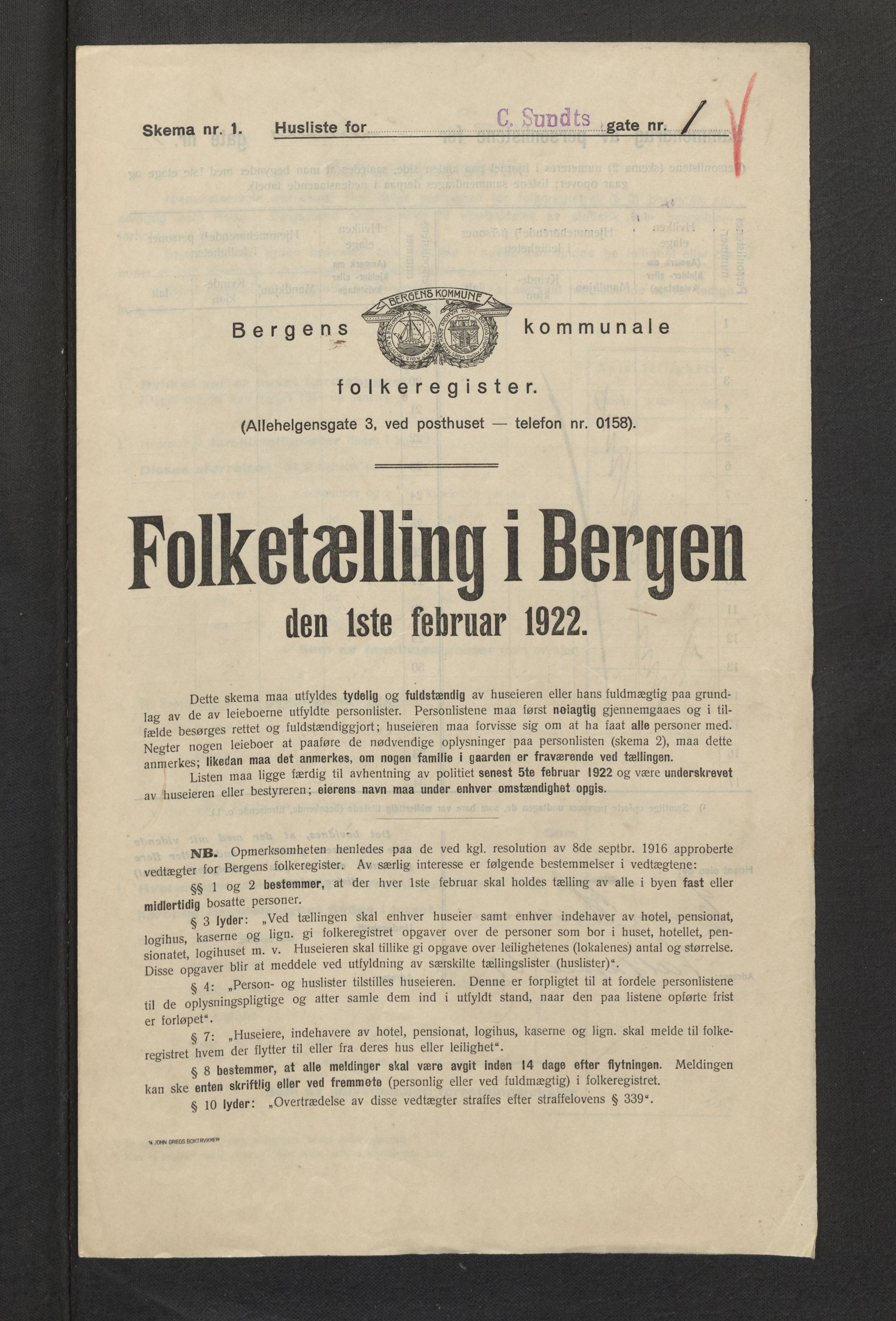 SAB, Kommunal folketelling 1922 for Bergen kjøpstad, 1922, s. 5337