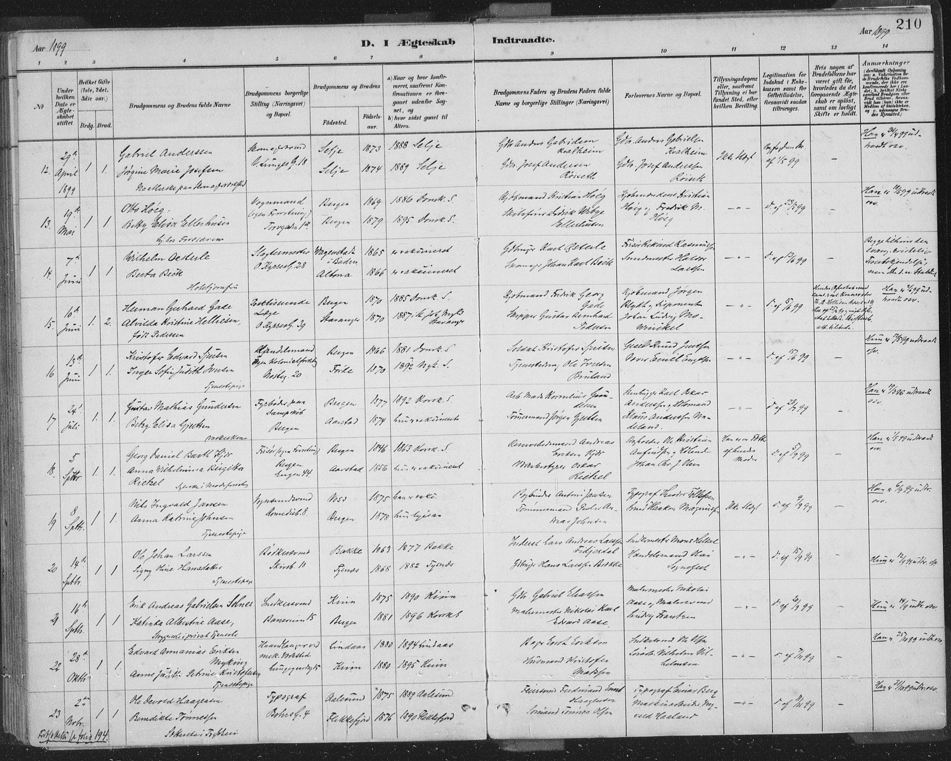 Domkirken sokneprestembete, SAB/A-74801/H/Hab/L0032: Klokkerbok nr. D 4, 1880-1907, s. 210