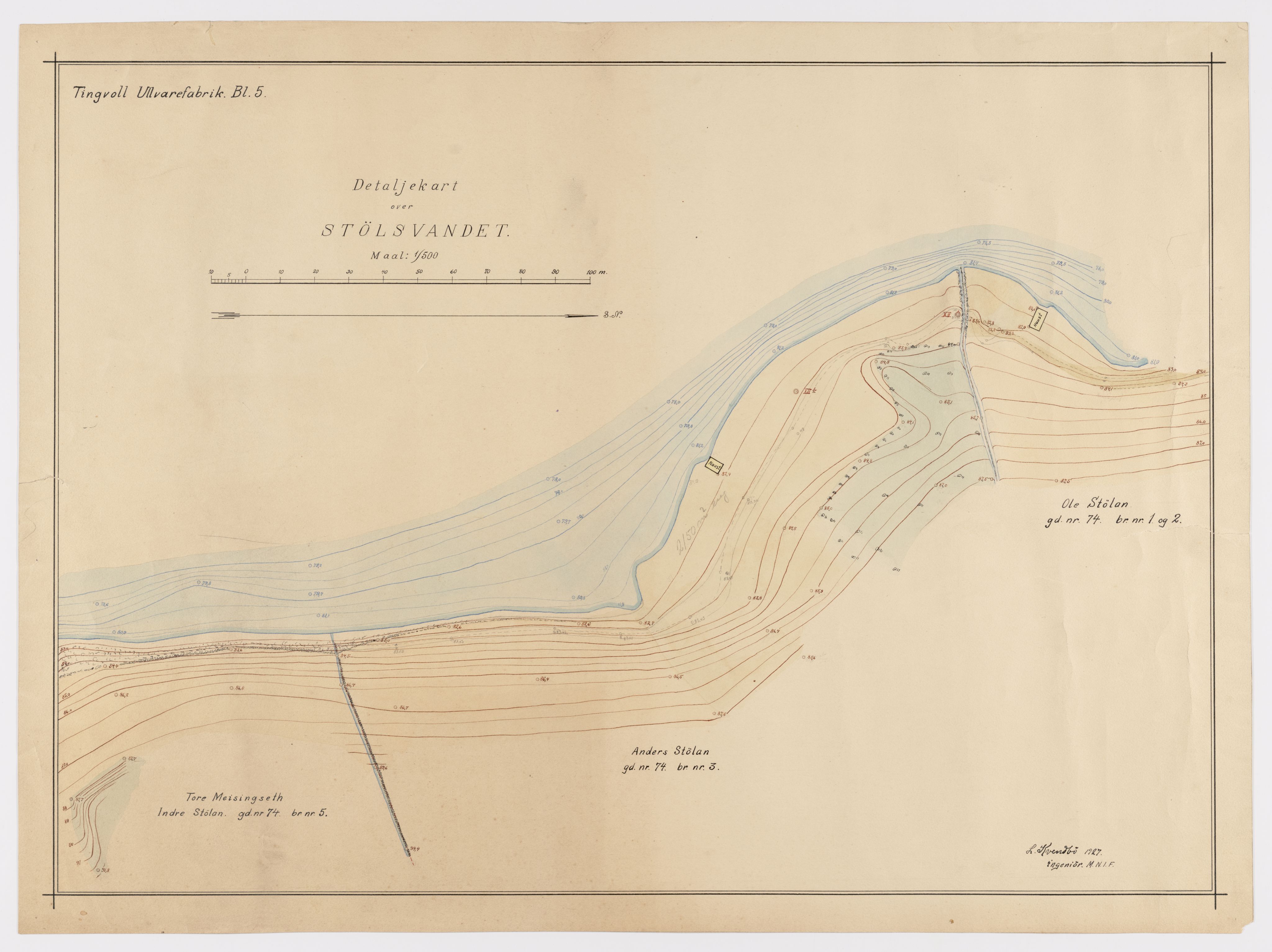 Tingvoll Ullvarefabrikk, IKAM/P-00482/T/Ta/L0016: Detaljkart over Stølsvandet, 1927