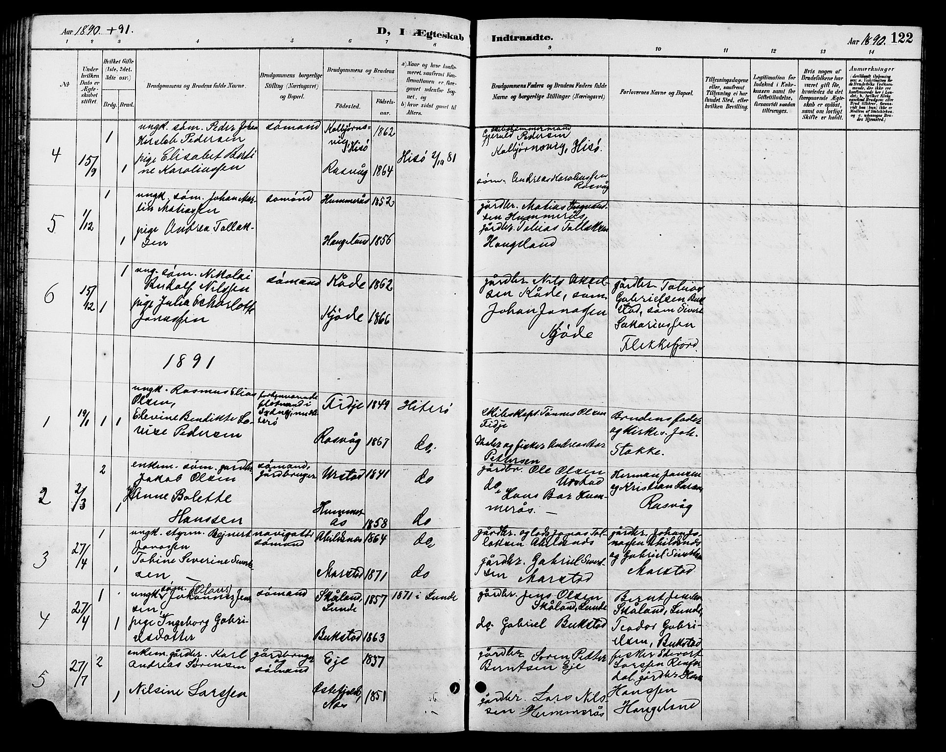 Flekkefjord sokneprestkontor, AV/SAK-1111-0012/F/Fb/Fbb/L0004: Klokkerbok nr. B 4, 1889-1907, s. 122