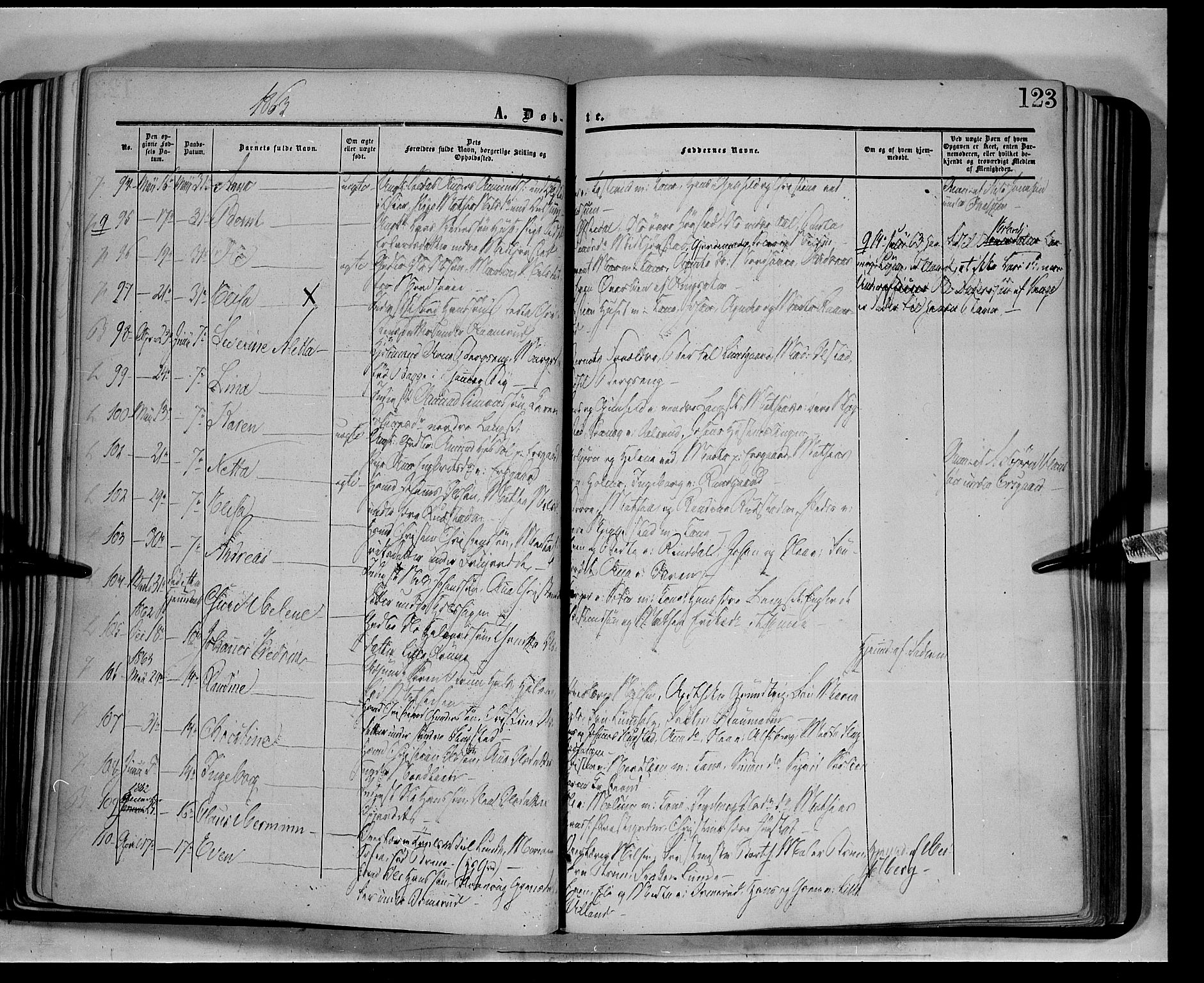 Fåberg prestekontor, AV/SAH-PREST-086/H/Ha/Haa/L0006: Ministerialbok nr. 6A, 1855-1867, s. 123