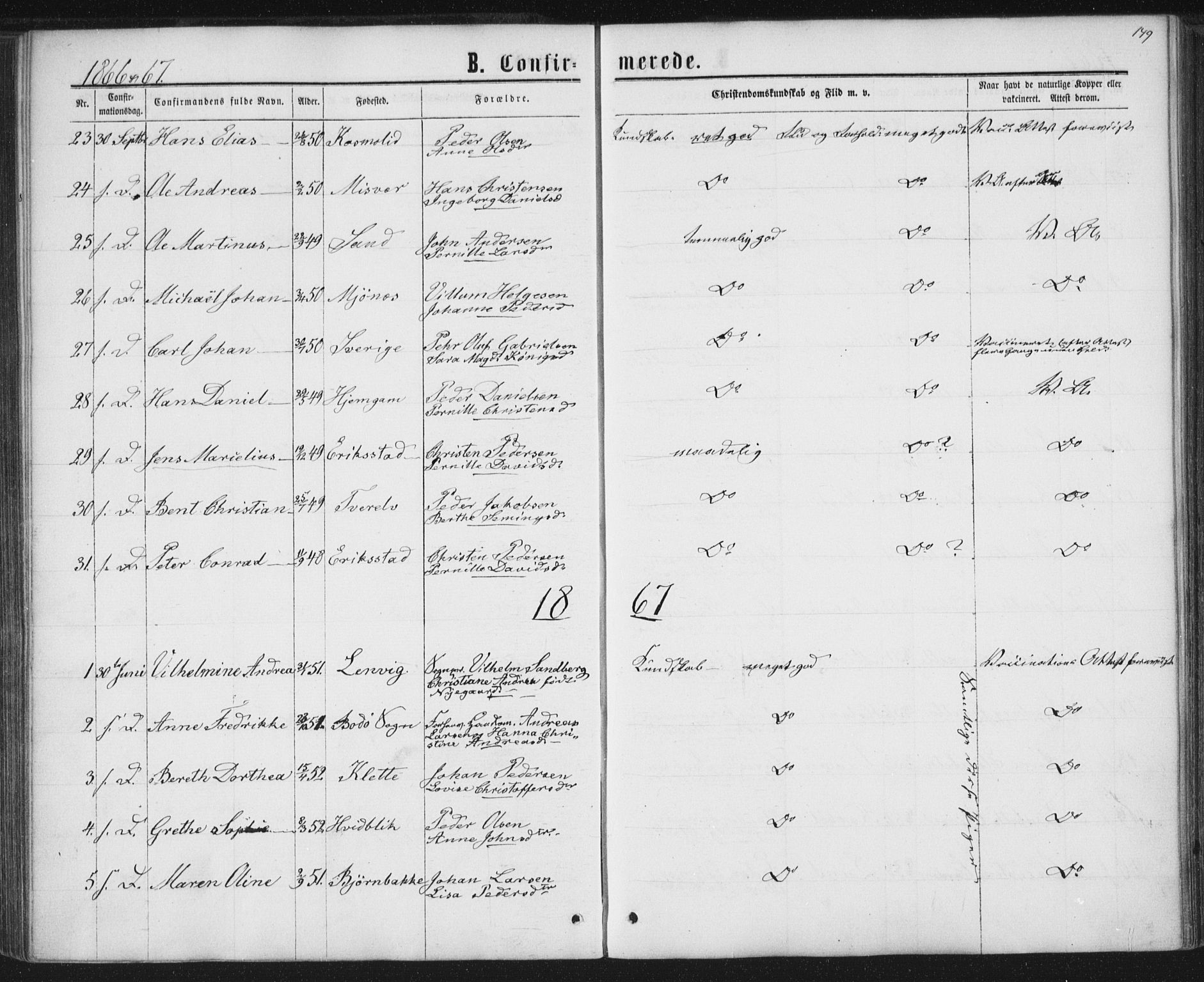 Ministerialprotokoller, klokkerbøker og fødselsregistre - Nordland, AV/SAT-A-1459/852/L0739: Ministerialbok nr. 852A09, 1866-1877, s. 149