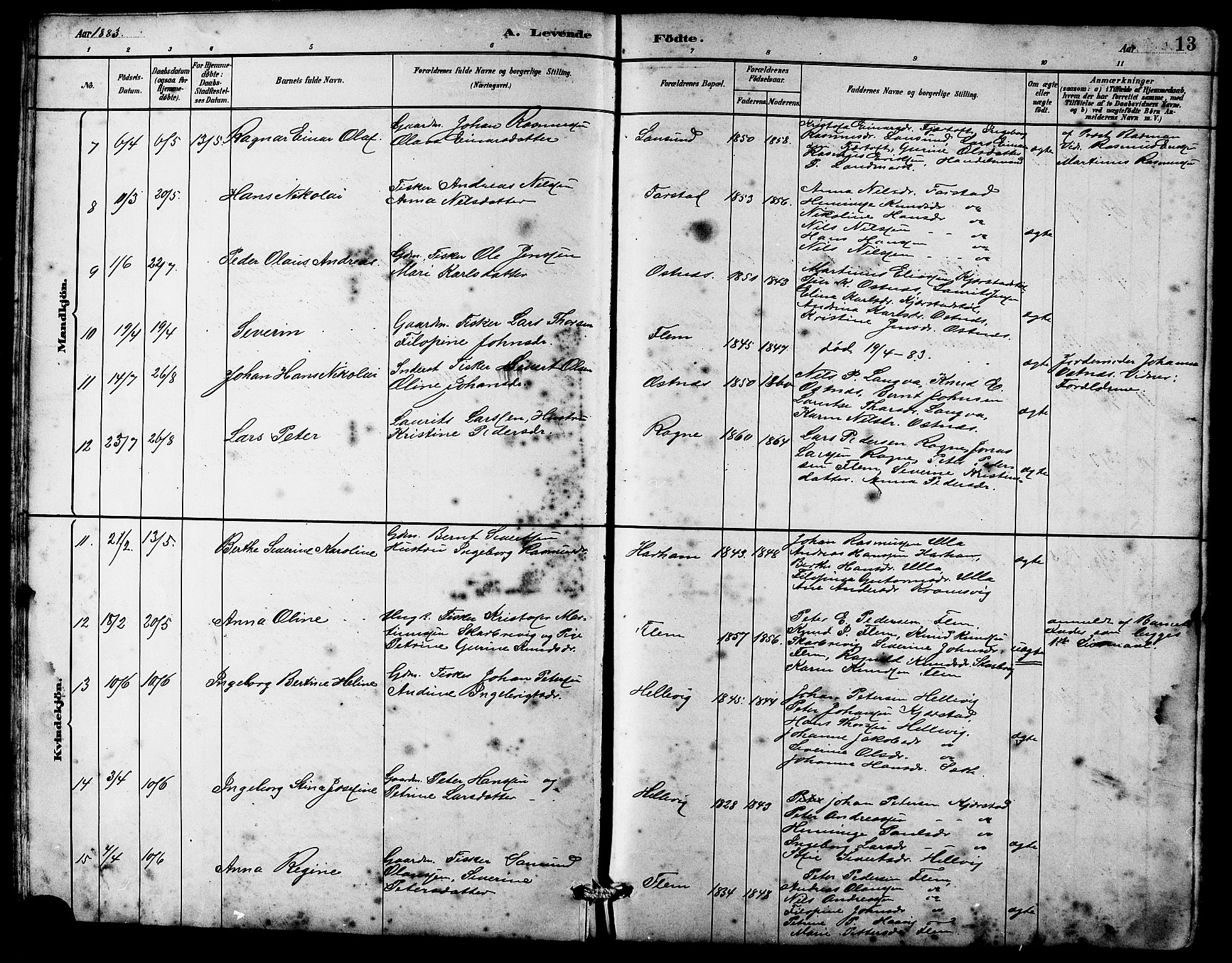 Ministerialprotokoller, klokkerbøker og fødselsregistre - Møre og Romsdal, AV/SAT-A-1454/536/L0510: Klokkerbok nr. 536C05, 1881-1898, s. 13
