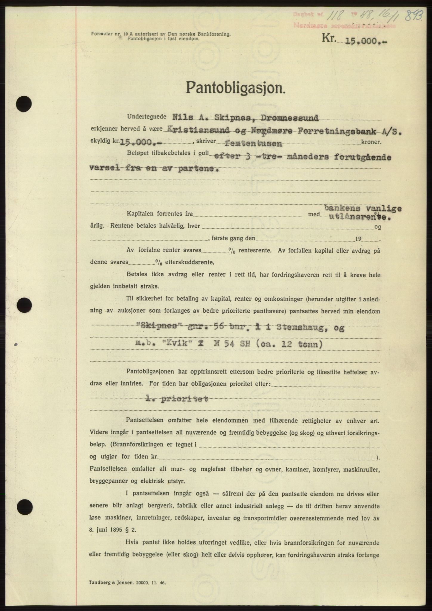 Nordmøre sorenskriveri, AV/SAT-A-4132/1/2/2Ca: Pantebok nr. B97, 1947-1948, Dagboknr: 118/1948