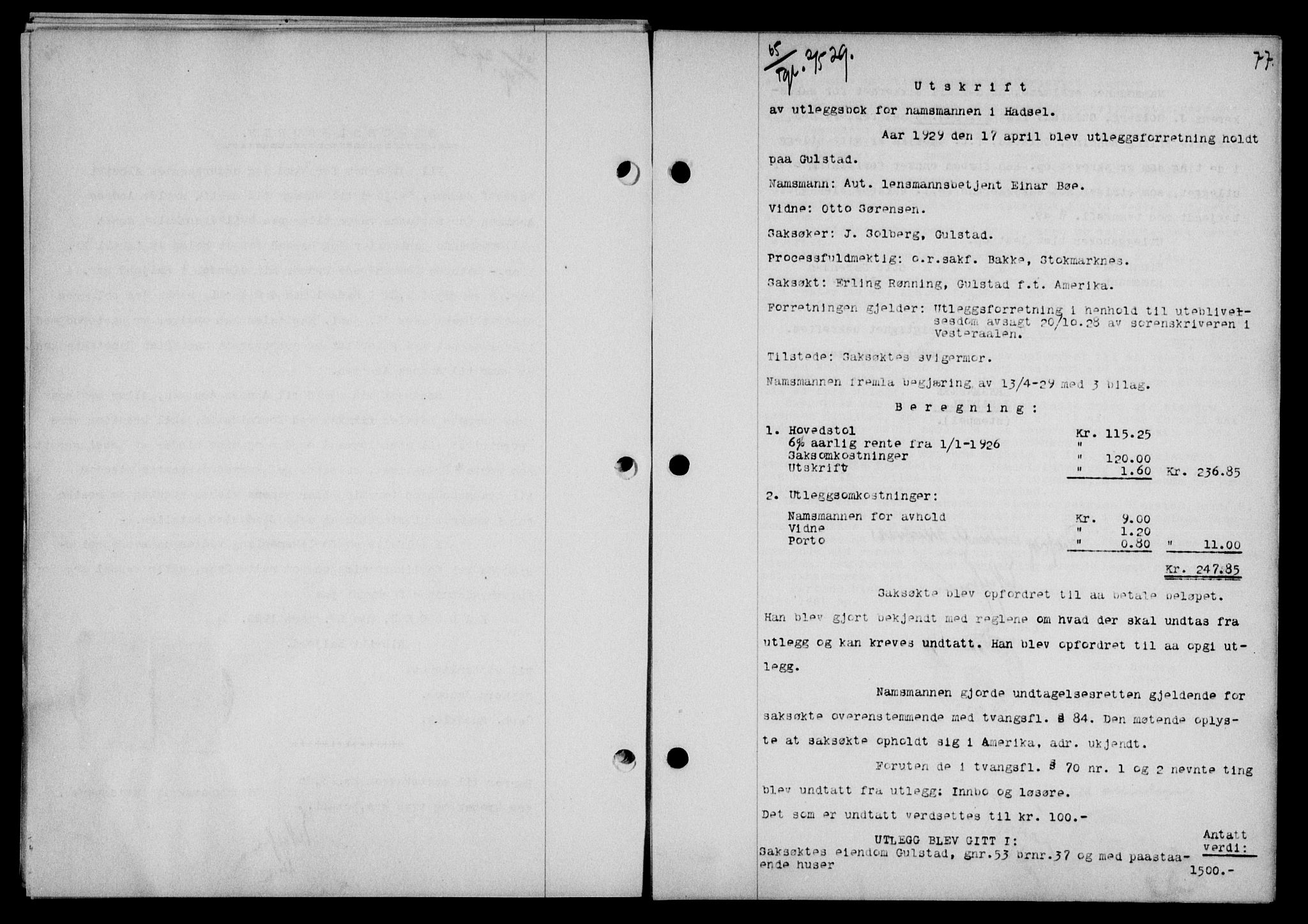 Vesterålen sorenskriveri, SAT/A-4180/1/2/2Ca/L0049: Pantebok nr. 42, 1929-1929, Tingl.dato: 02.05.1929