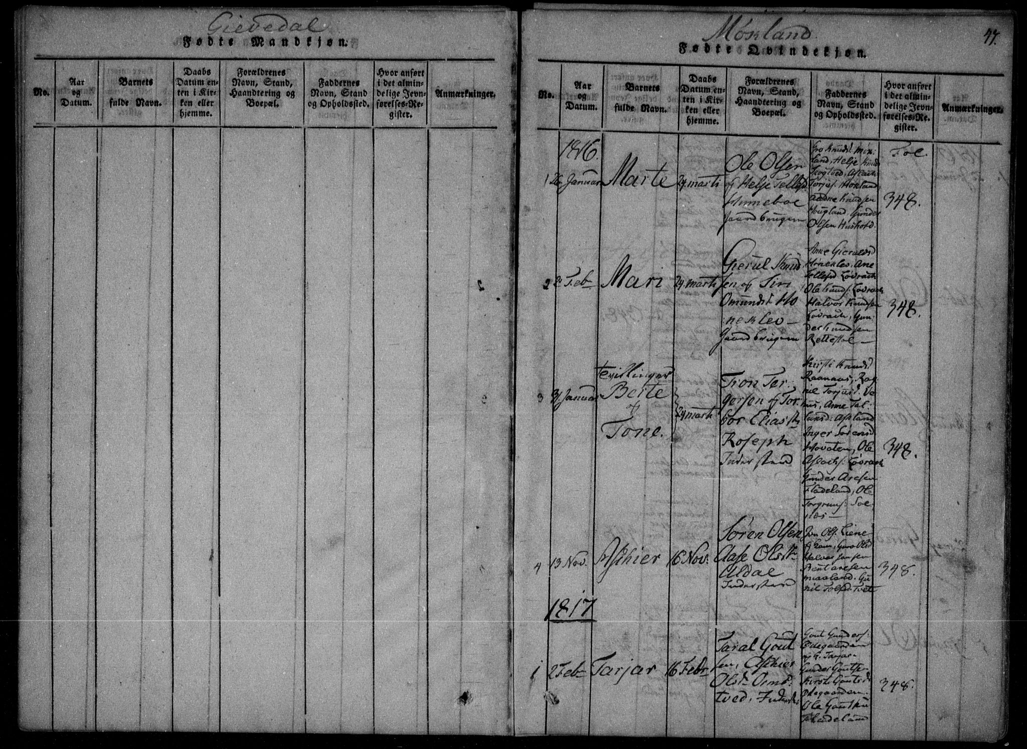Åmli sokneprestkontor, AV/SAK-1111-0050/F/Fa/Fac/L0006: Ministerialbok nr. A 6, 1816-1829, s. 47