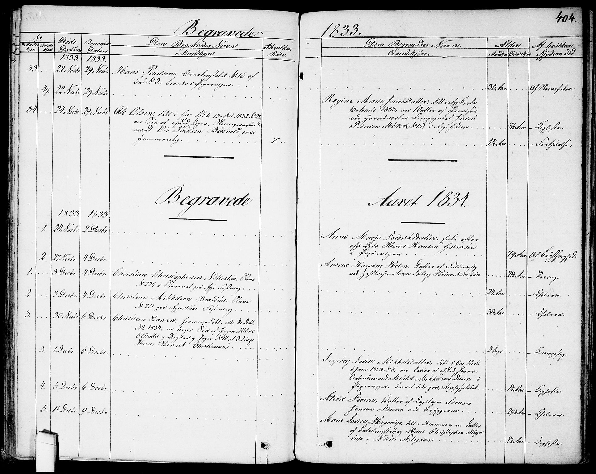 Garnisonsmenigheten Kirkebøker, SAO/A-10846/G/Ga/L0004: Klokkerbok nr. 4, 1828-1840, s. 404