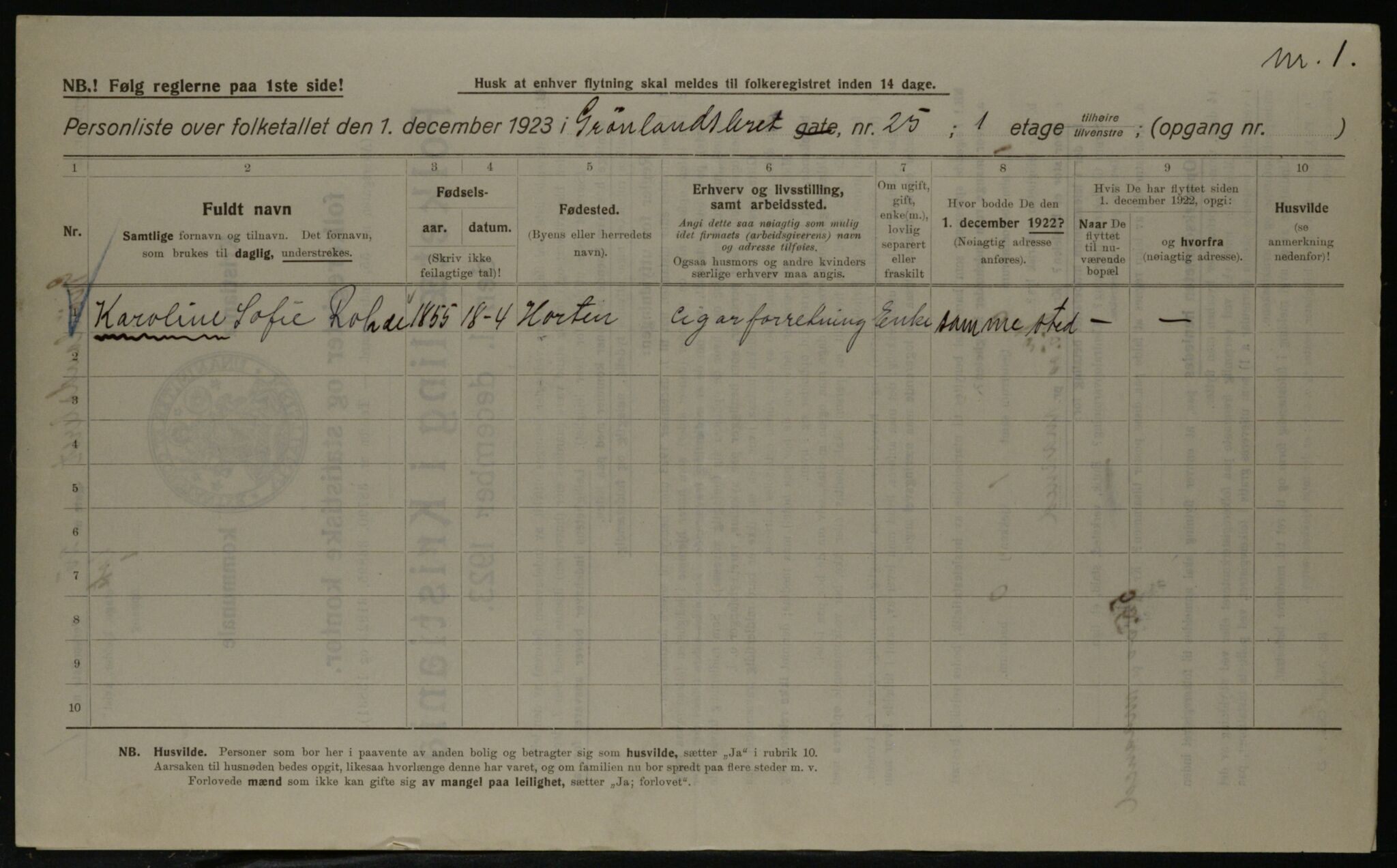 OBA, Kommunal folketelling 1.12.1923 for Kristiania, 1923, s. 35701