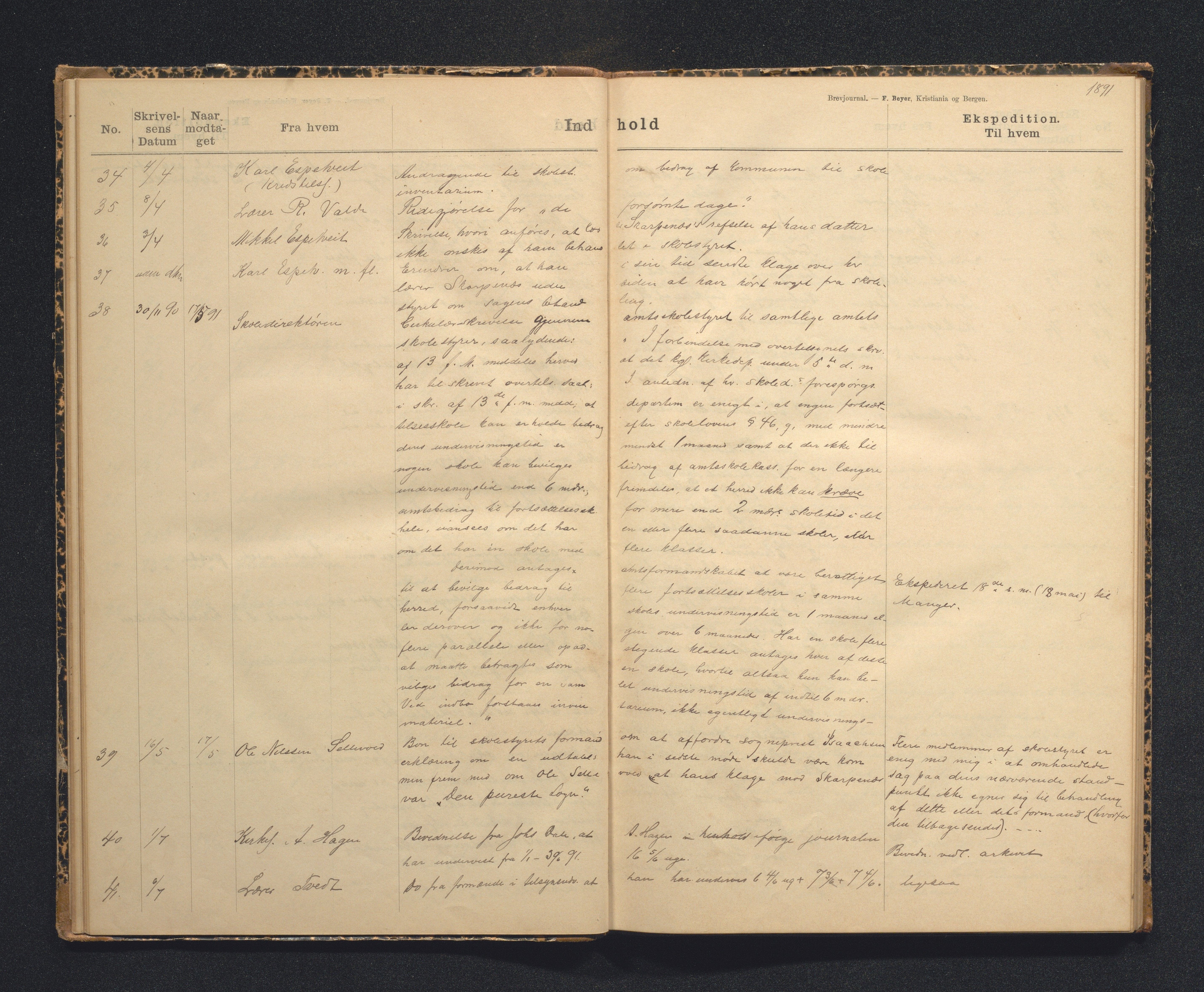 Alversund kommune. Skulestyret, IKAH/1257-211/C/Ca/L0001: Brevjournal for Alversund skulestyre, 1889-1899