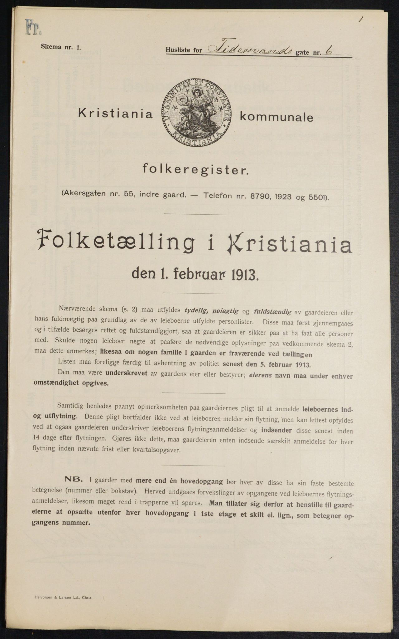 OBA, Kommunal folketelling 1.2.1913 for Kristiania, 1913, s. 111417