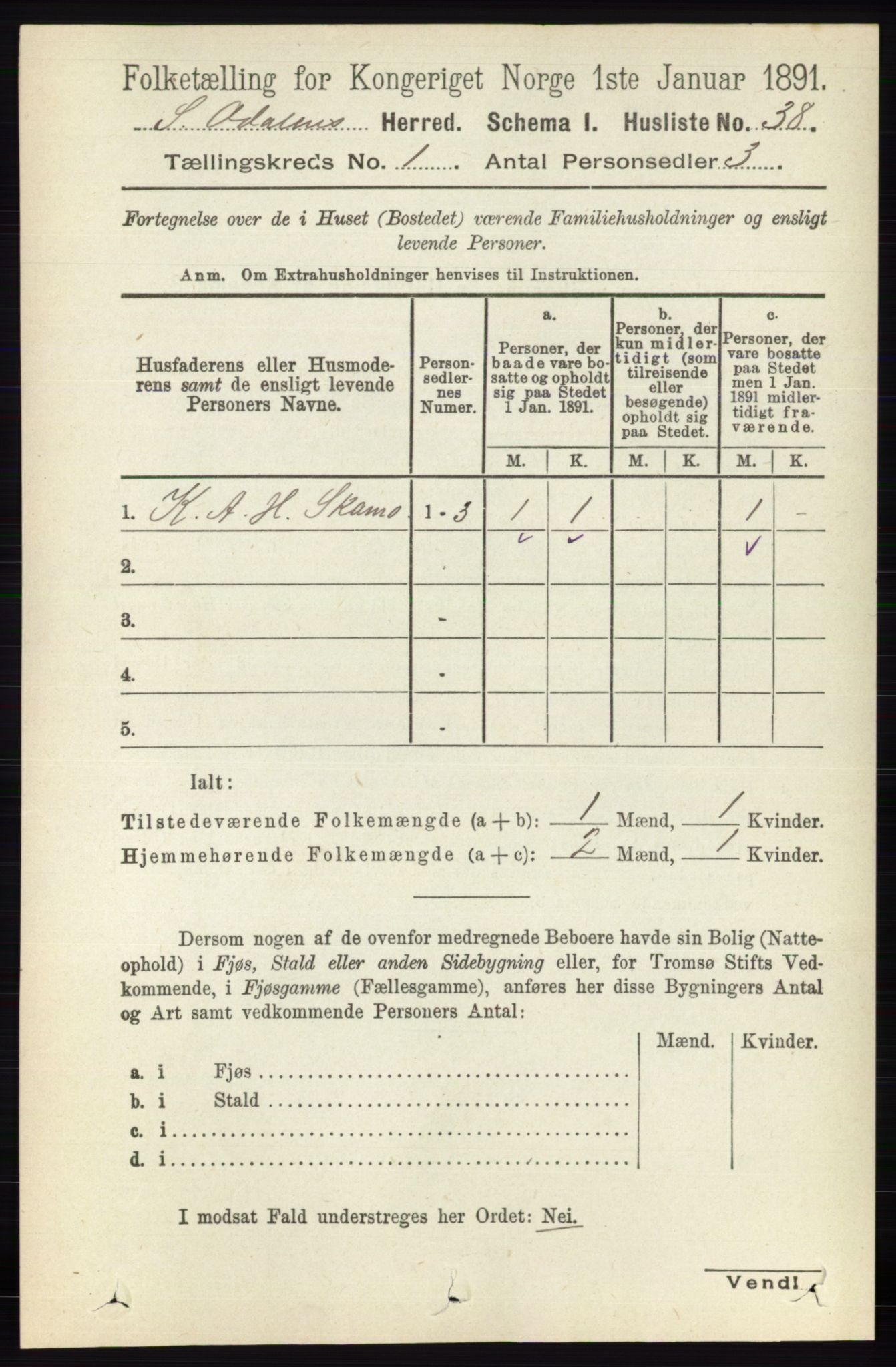 RA, Folketelling 1891 for 0419 Sør-Odal herred, 1891, s. 93