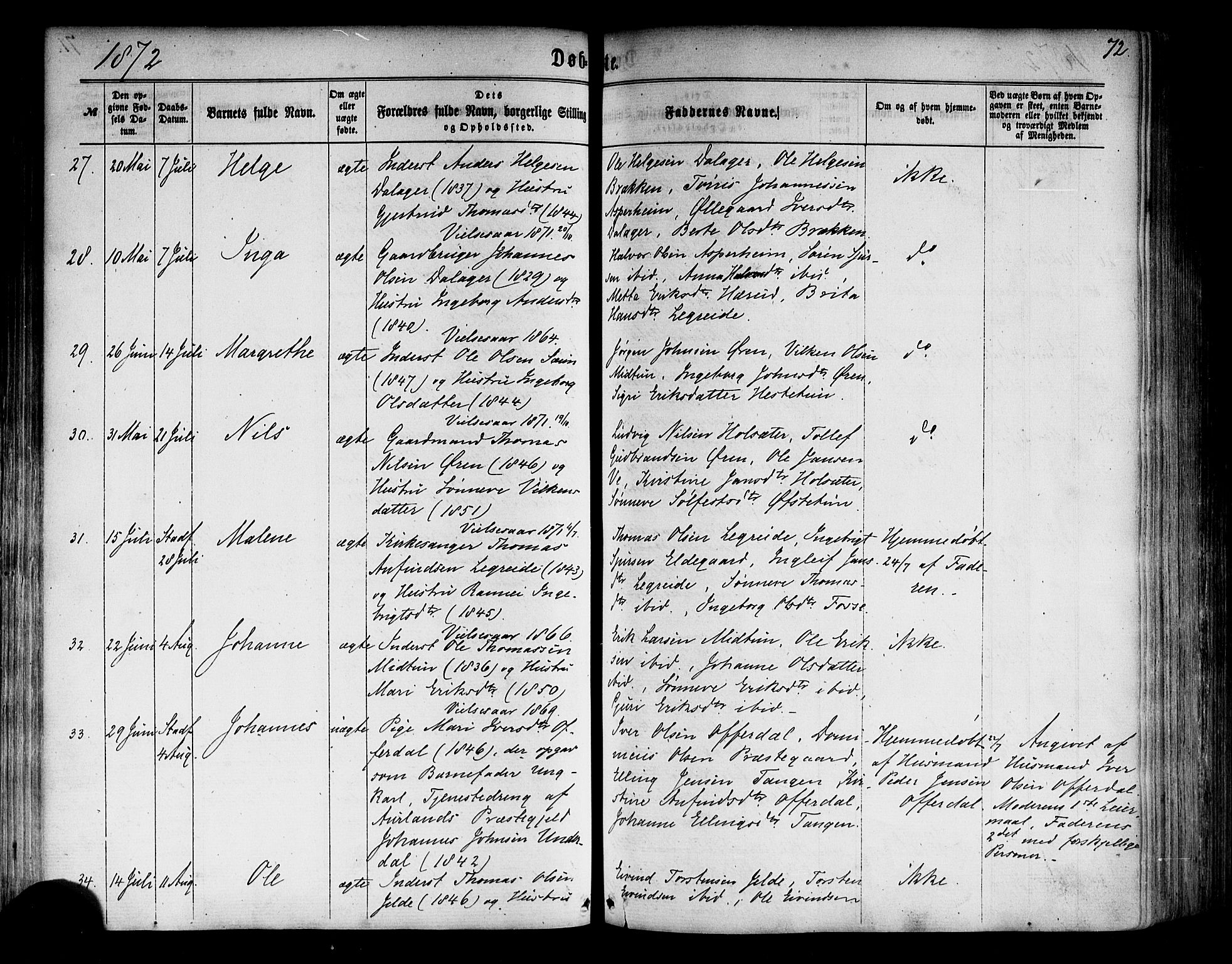 Årdal sokneprestembete, AV/SAB-A-81701: Ministerialbok nr. A 3, 1863-1886, s. 72