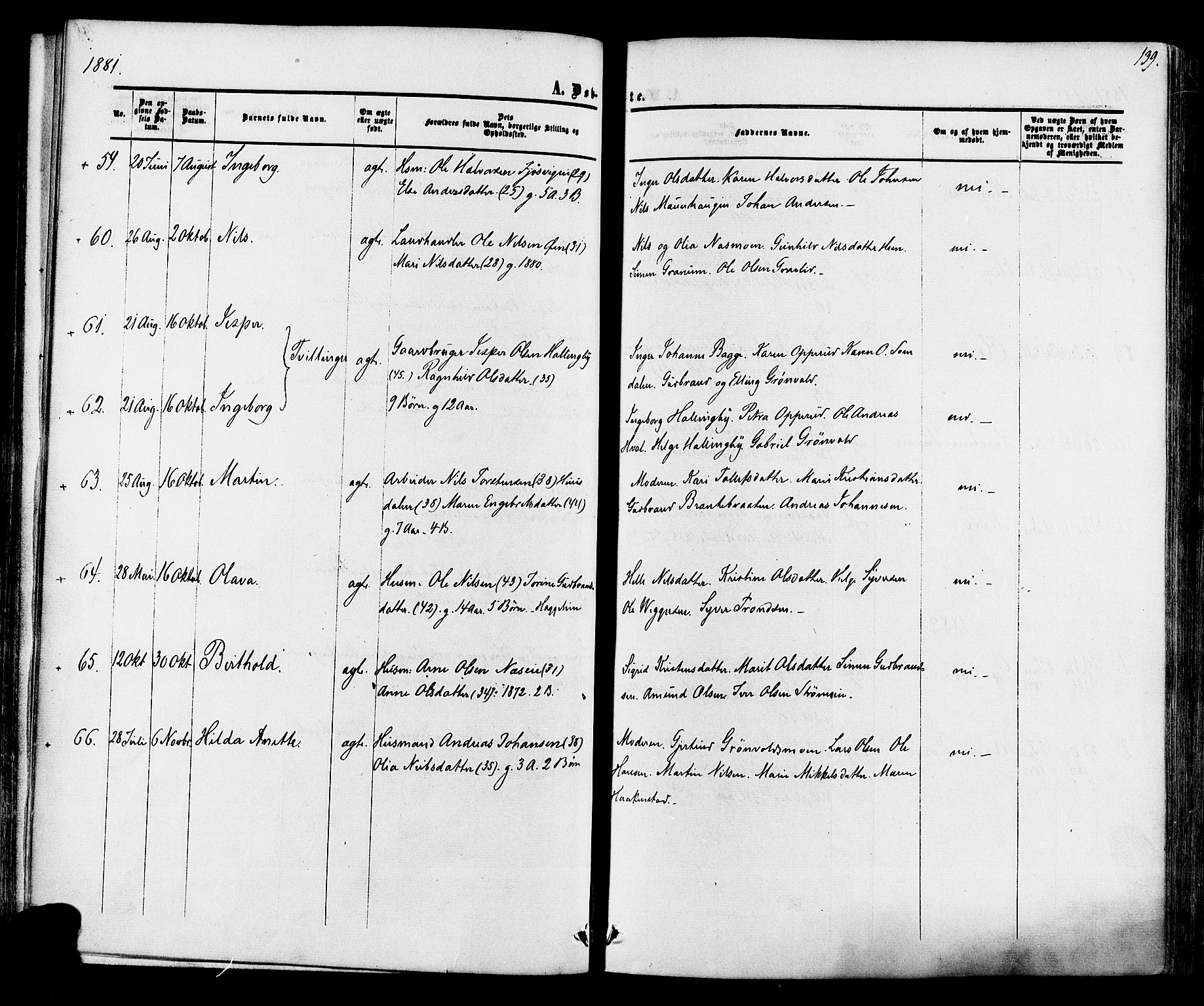 Ådal kirkebøker, AV/SAKO-A-248/F/Fa/L0001: Ministerialbok nr. I 1, 1857-1883, s. 139