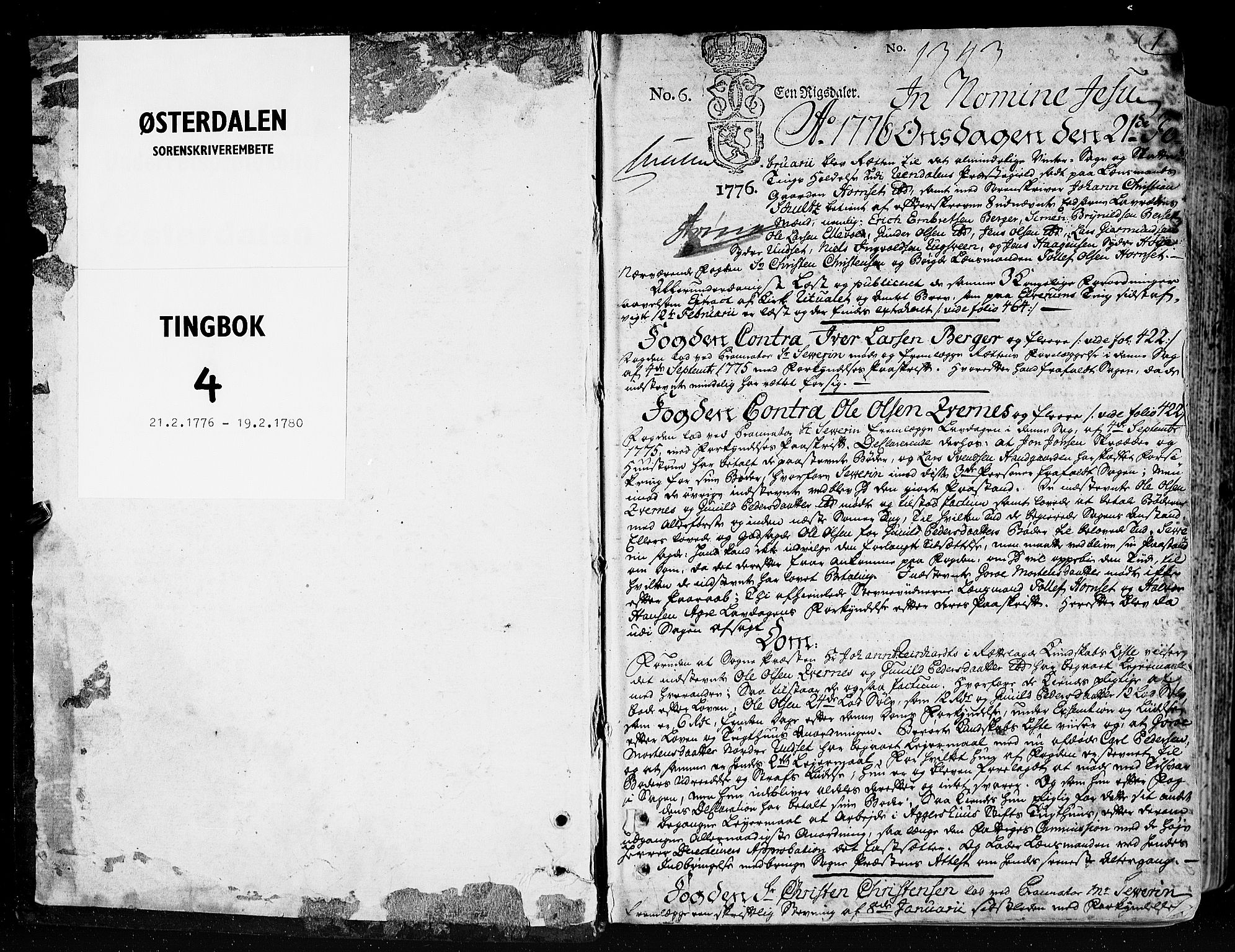 Østerdalen sorenskriveri, AV/SAH-TING-032/G/Gb/L0004: Tingbok, 1776-1780, s. 0b-1a
