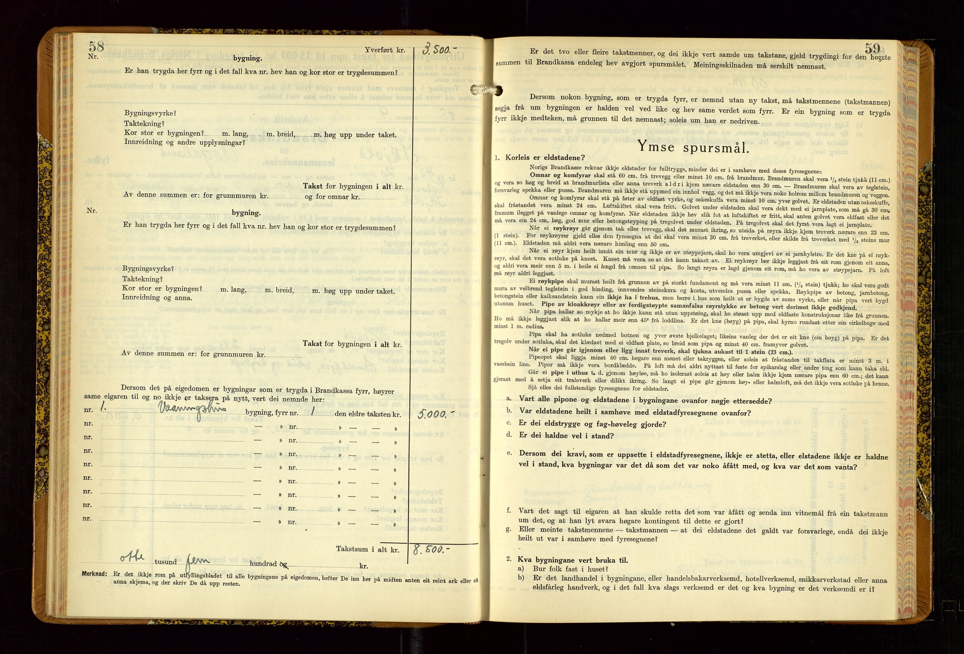 Skjold lensmannskontor, SAST/A-100182/Gob/L0002: "Branntakstbok for Skjold lensmannskrins Rogaland fylke", 1939-1952, s. 58-59