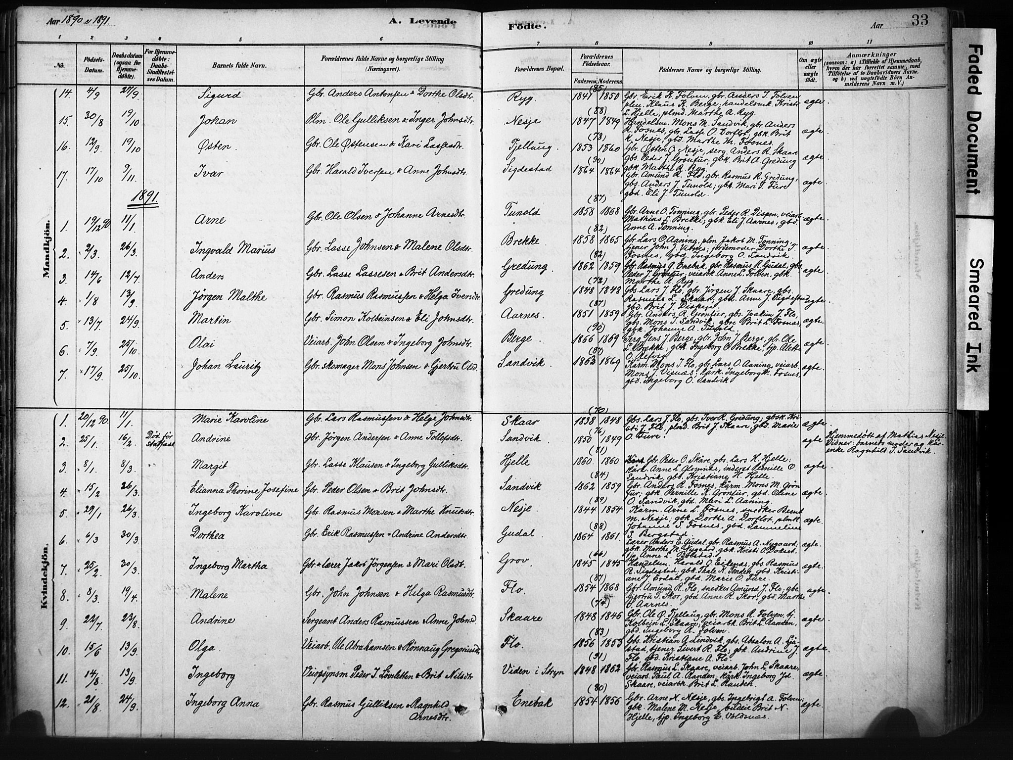 Stryn Sokneprestembete, AV/SAB-A-82501: Ministerialbok nr. D 1, 1878-1907, s. 33