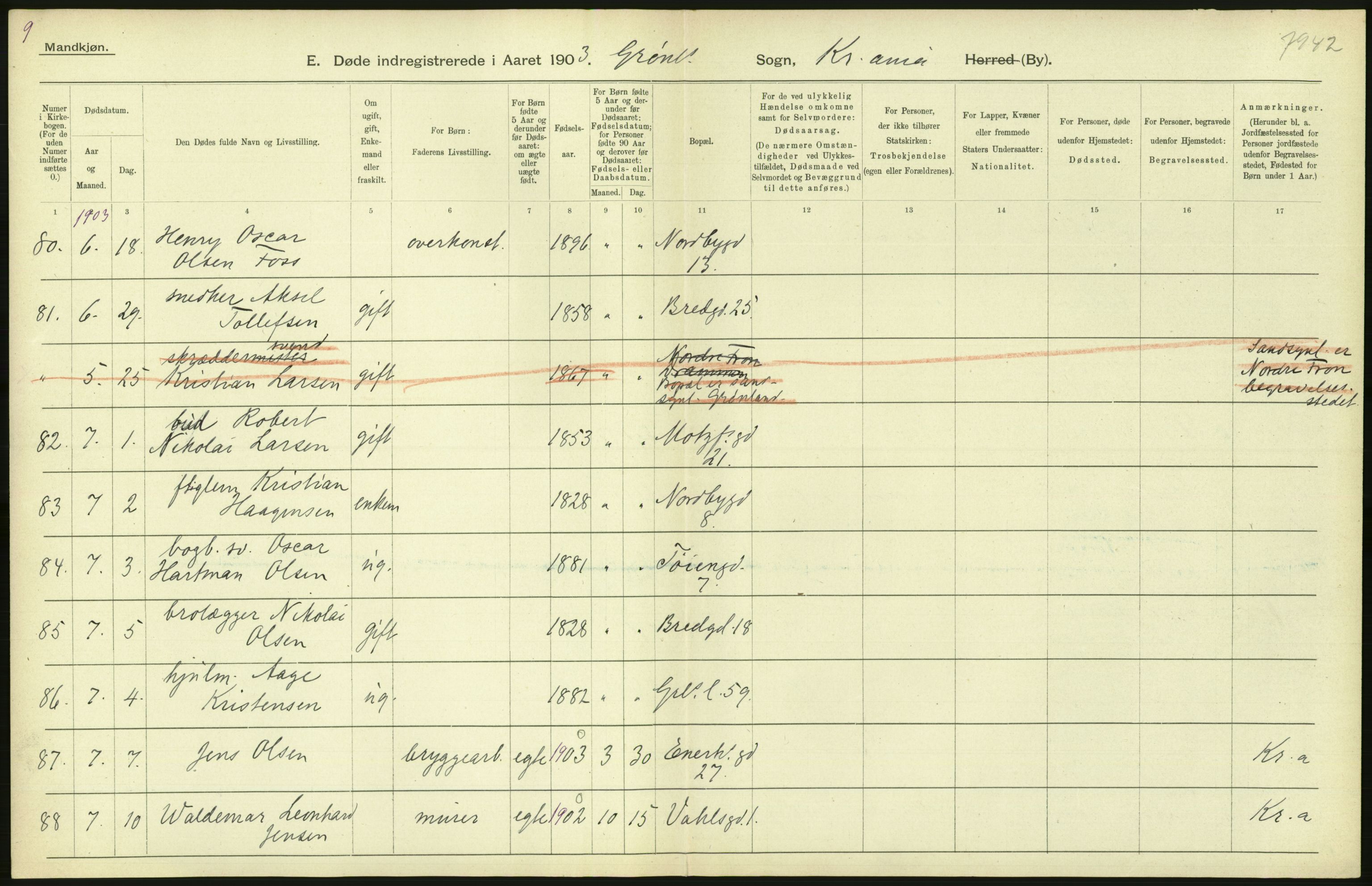 Statistisk sentralbyrå, Sosiodemografiske emner, Befolkning, AV/RA-S-2228/D/Df/Dfa/Dfaa/L0004: Kristiania: Gifte, døde, 1903, s. 392