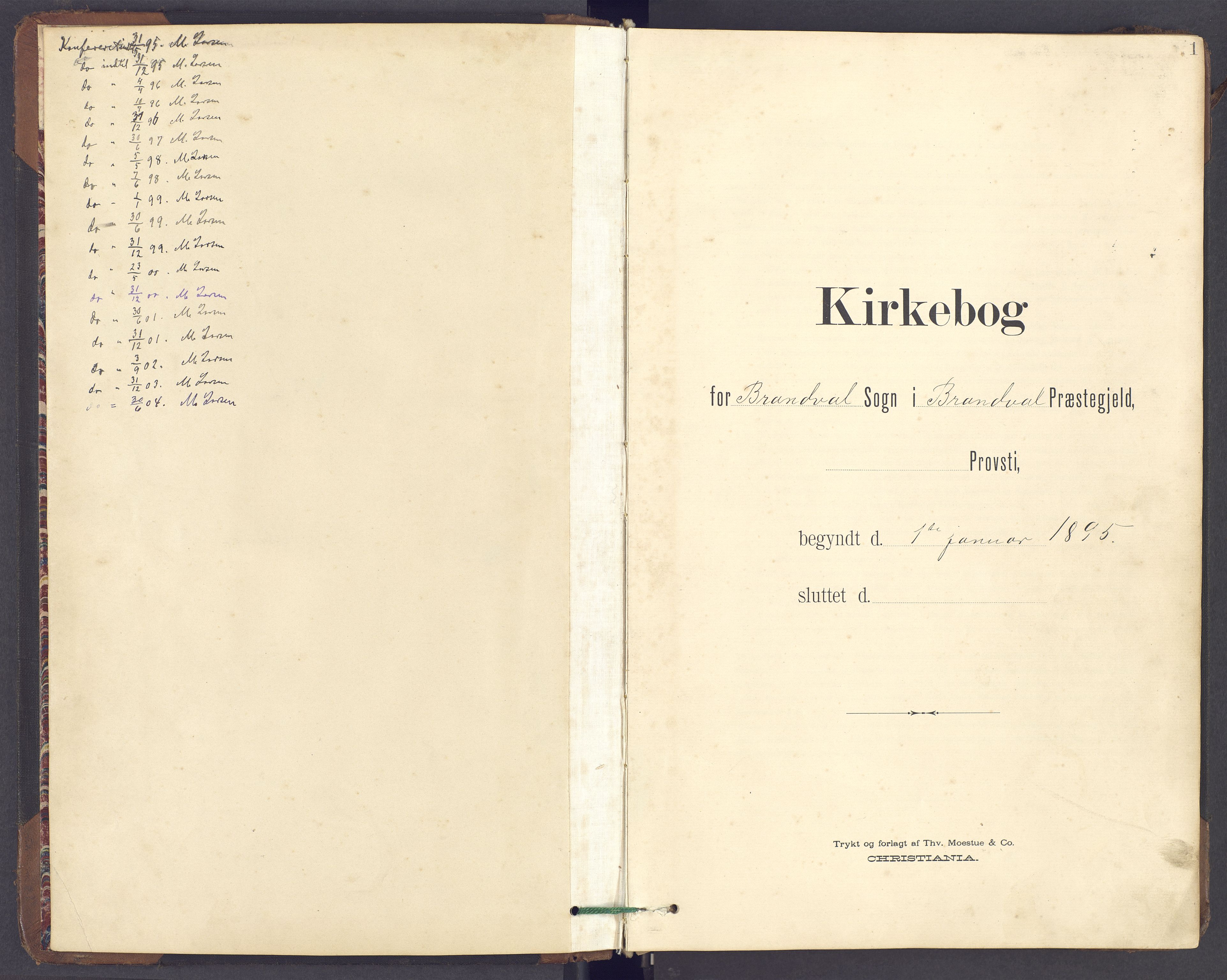 Brandval prestekontor, AV/SAH-PREST-034/H/Ha/Hab/L0002: Klokkerbok nr. 2, 1895-1904, s. 1