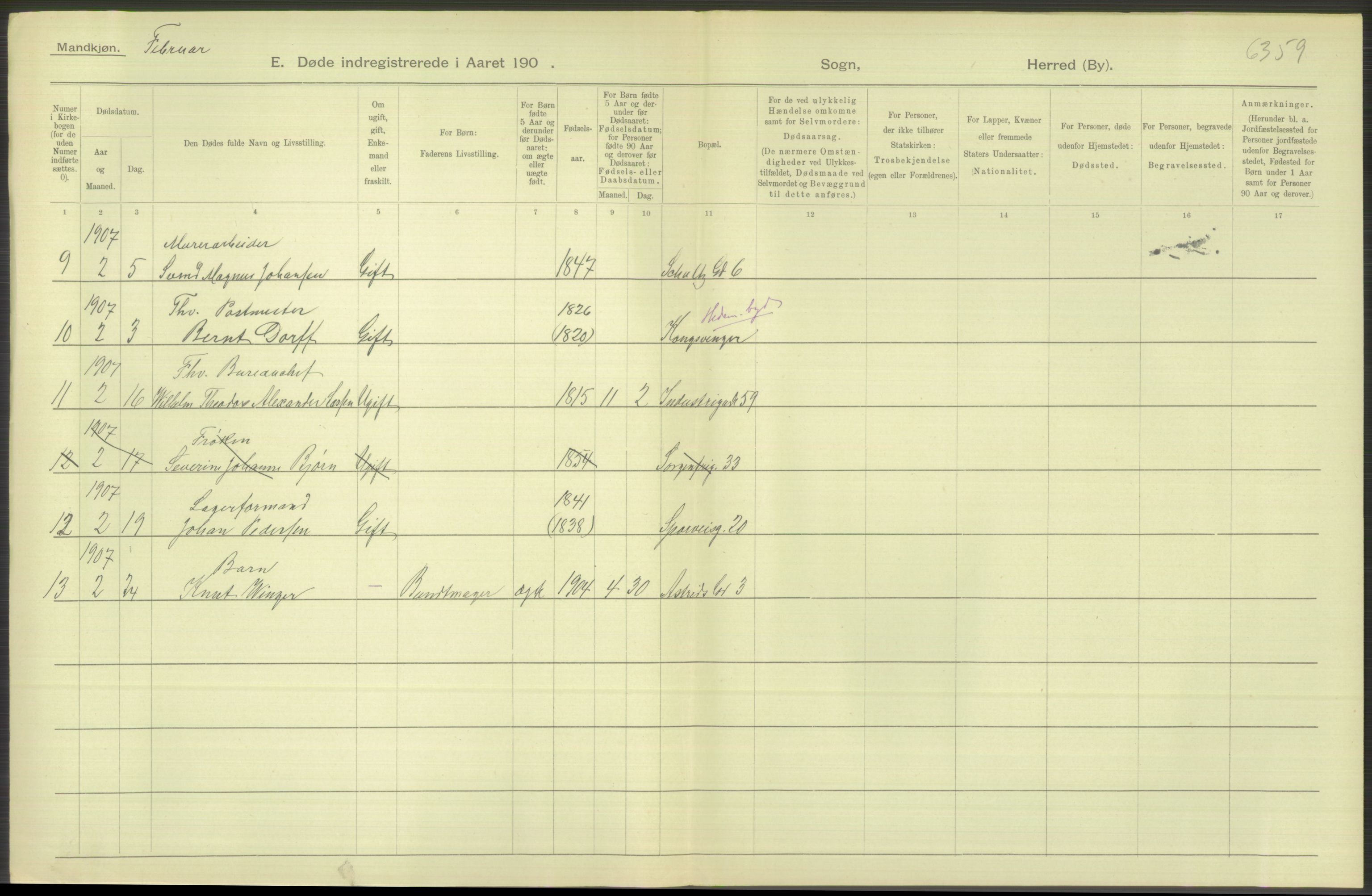 Statistisk sentralbyrå, Sosiodemografiske emner, Befolkning, AV/RA-S-2228/D/Df/Dfa/Dfae/L0010: Kristiania: Døde, dødfødte, 1907, s. 558