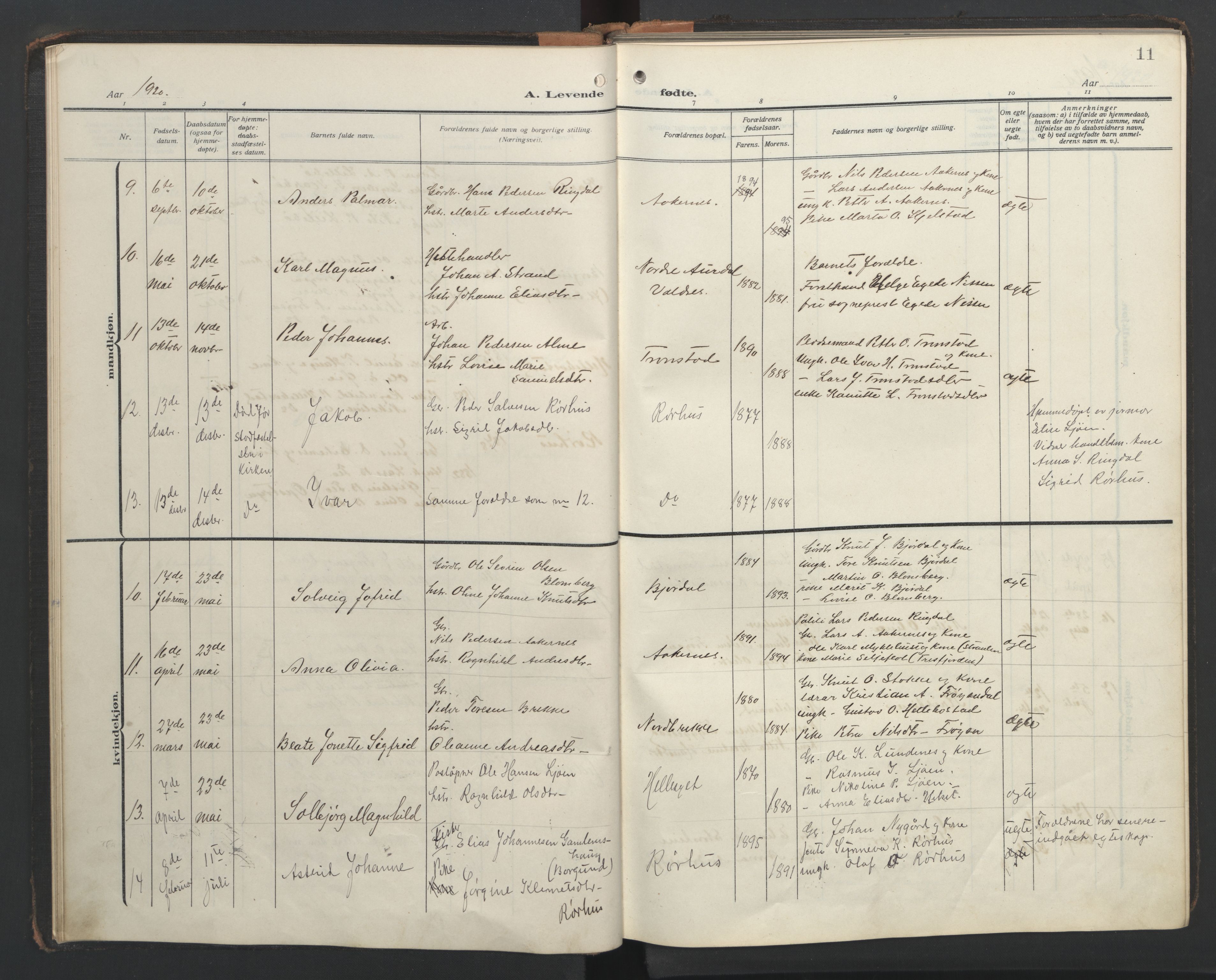 Ministerialprotokoller, klokkerbøker og fødselsregistre - Møre og Romsdal, AV/SAT-A-1454/517/L0232: Klokkerbok nr. 517C05, 1910-1946, s. 11