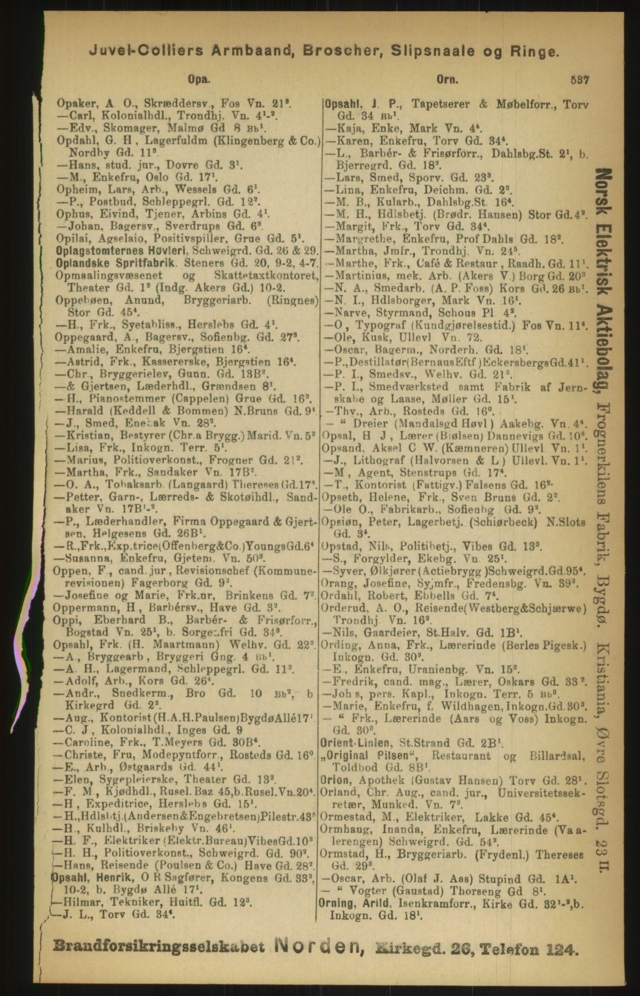 Kristiania/Oslo adressebok, PUBL/-, 1899, s. 537