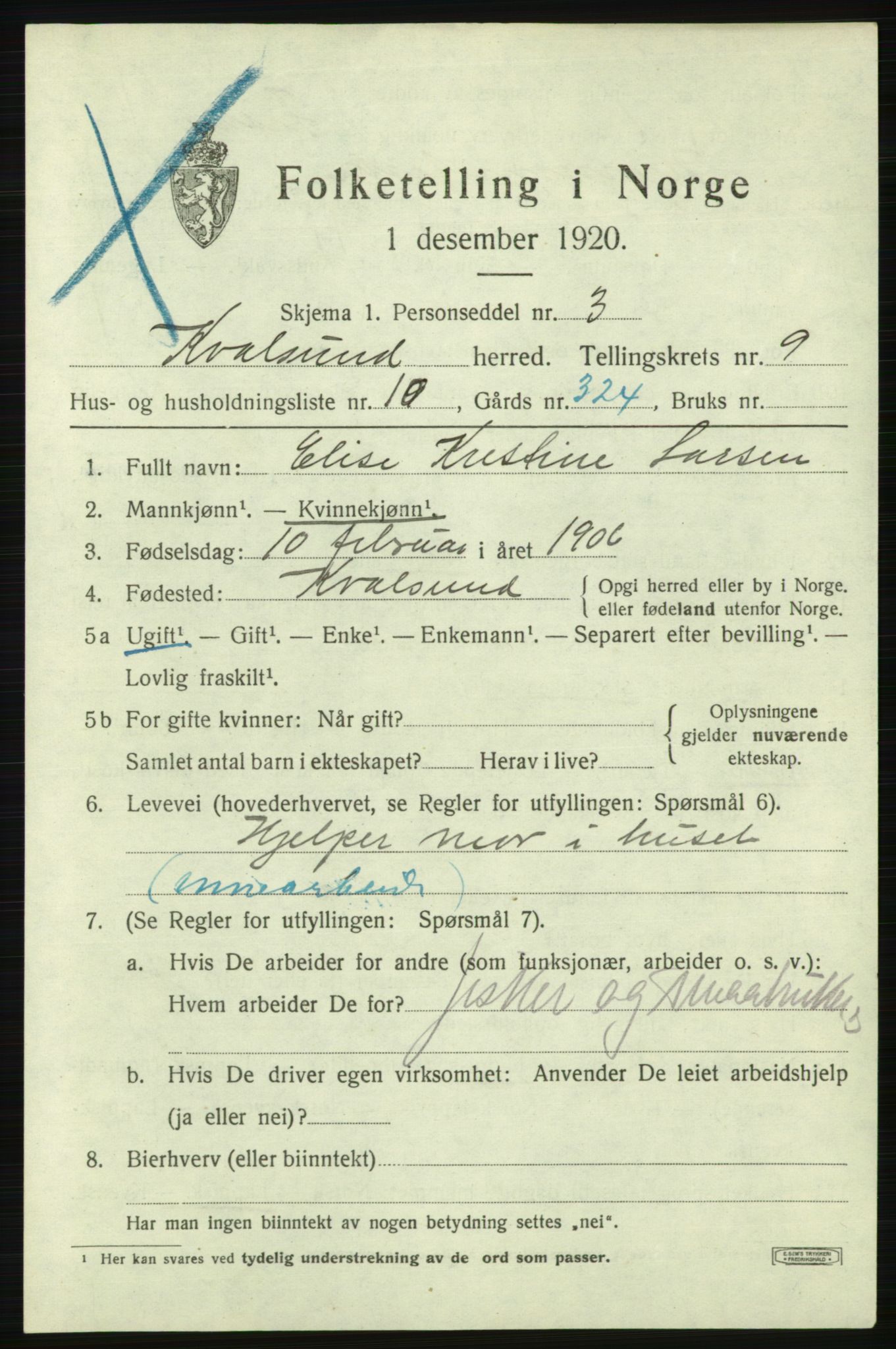 SATØ, Folketelling 1920 for 2017 Kvalsund herred, 1920, s. 2874