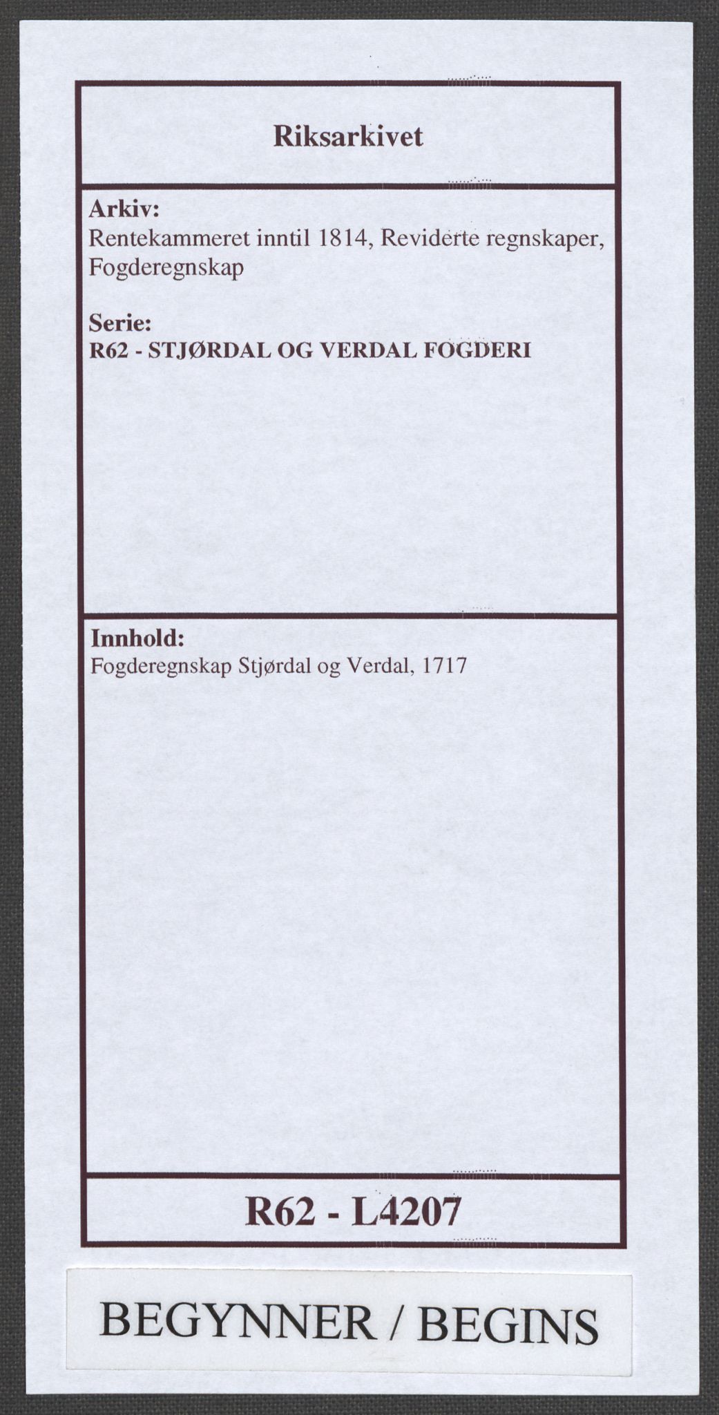 Rentekammeret inntil 1814, Reviderte regnskaper, Fogderegnskap, RA/EA-4092/R62/L4207: Fogderegnskap Stjørdal og Verdal, 1717, s. 1