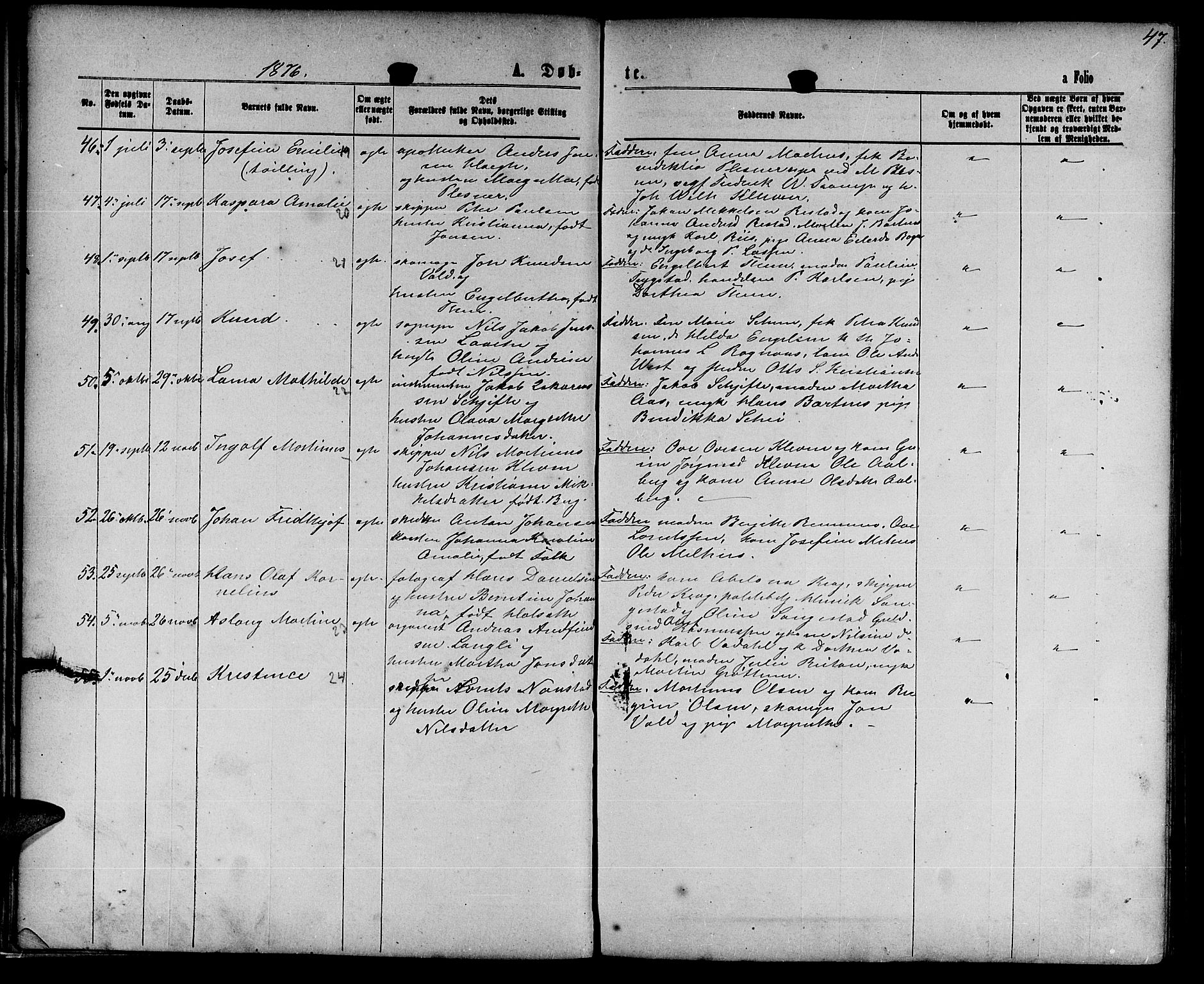 Ministerialprotokoller, klokkerbøker og fødselsregistre - Nord-Trøndelag, SAT/A-1458/739/L0373: Klokkerbok nr. 739C01, 1865-1882, s. 47