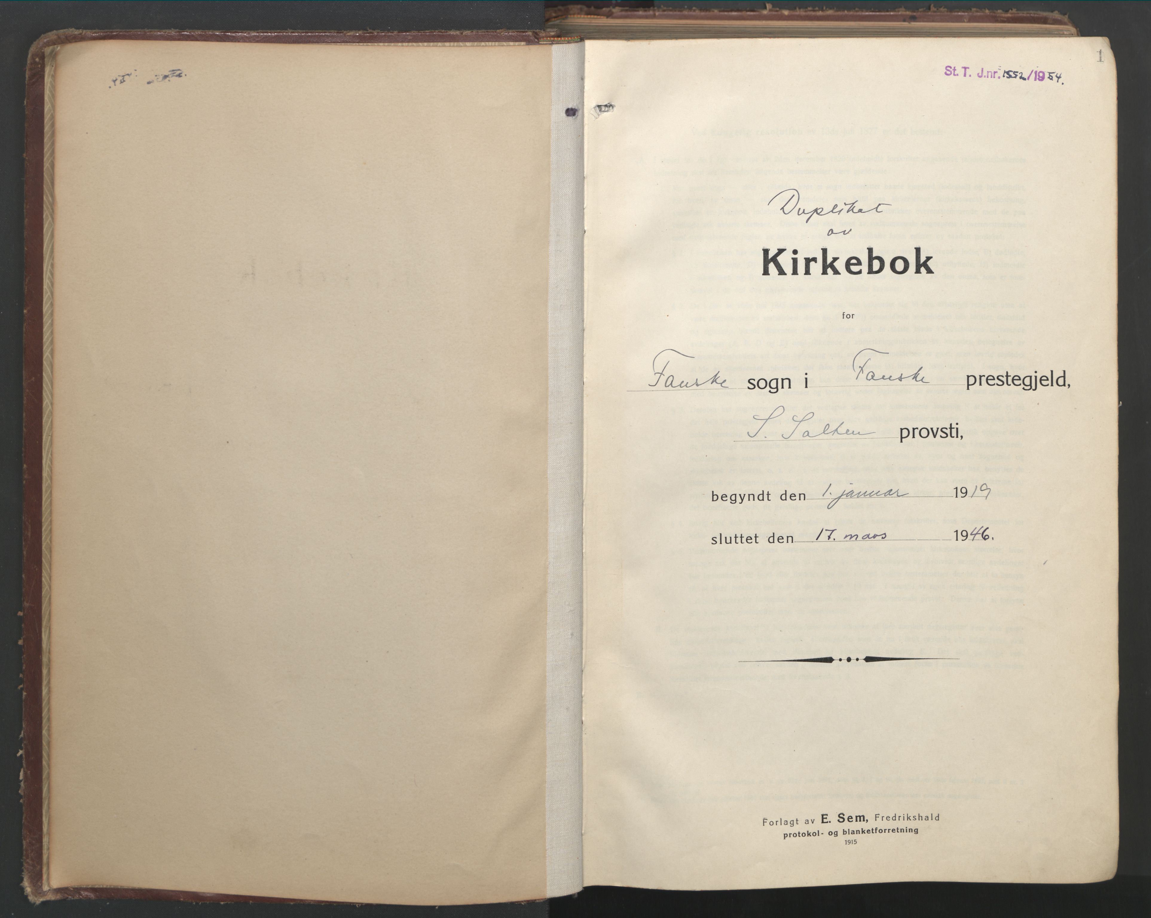Ministerialprotokoller, klokkerbøker og fødselsregistre - Nordland, SAT/A-1459/849/L0700: Klokkerbok nr. 849C01, 1919-1946, s. 1