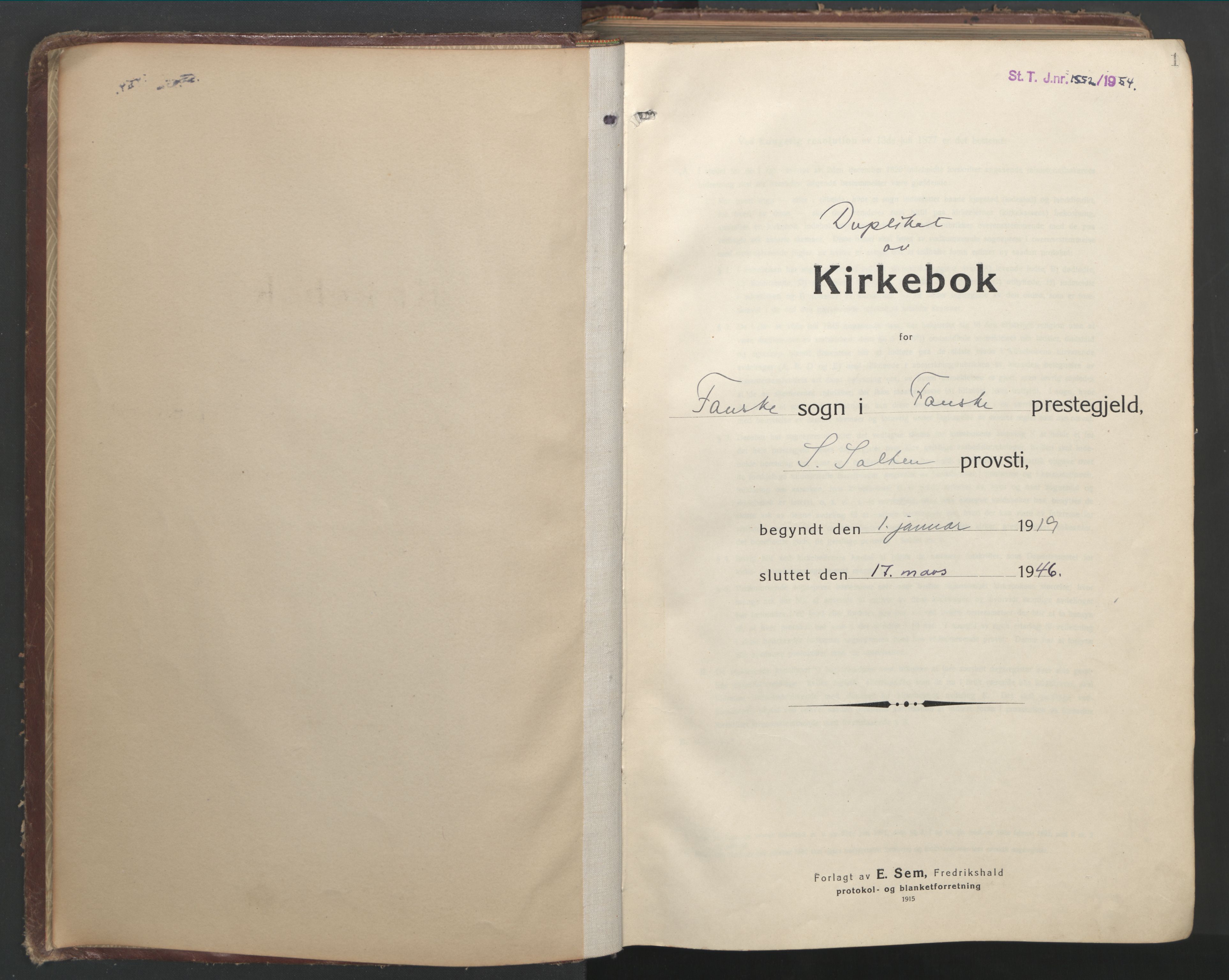 Ministerialprotokoller, klokkerbøker og fødselsregistre - Nordland, AV/SAT-A-1459/849/L0700: Klokkerbok nr. 849C01, 1919-1946, s. 1