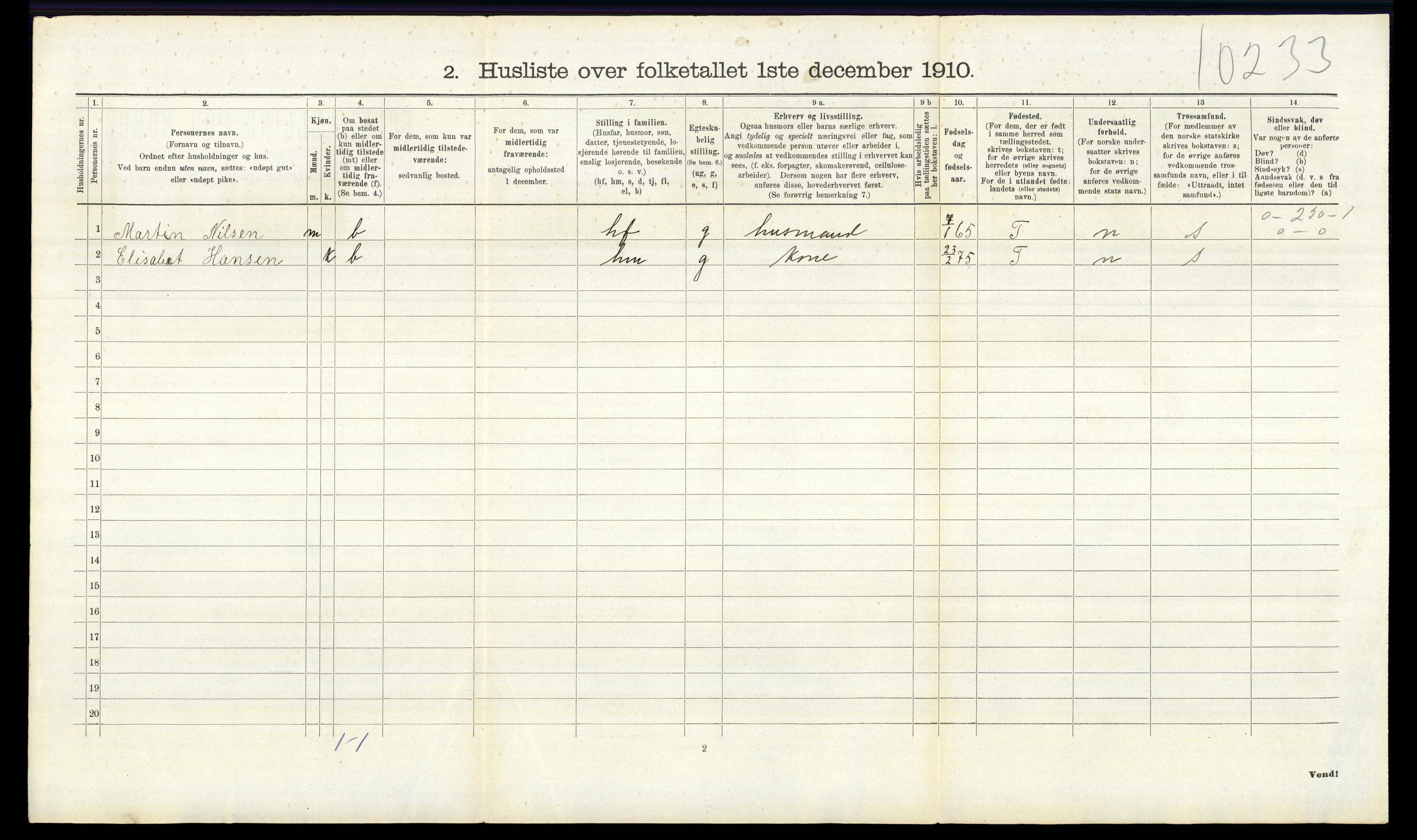 RA, Folketelling 1910 for 0411 Nes herred, 1910, s. 1058