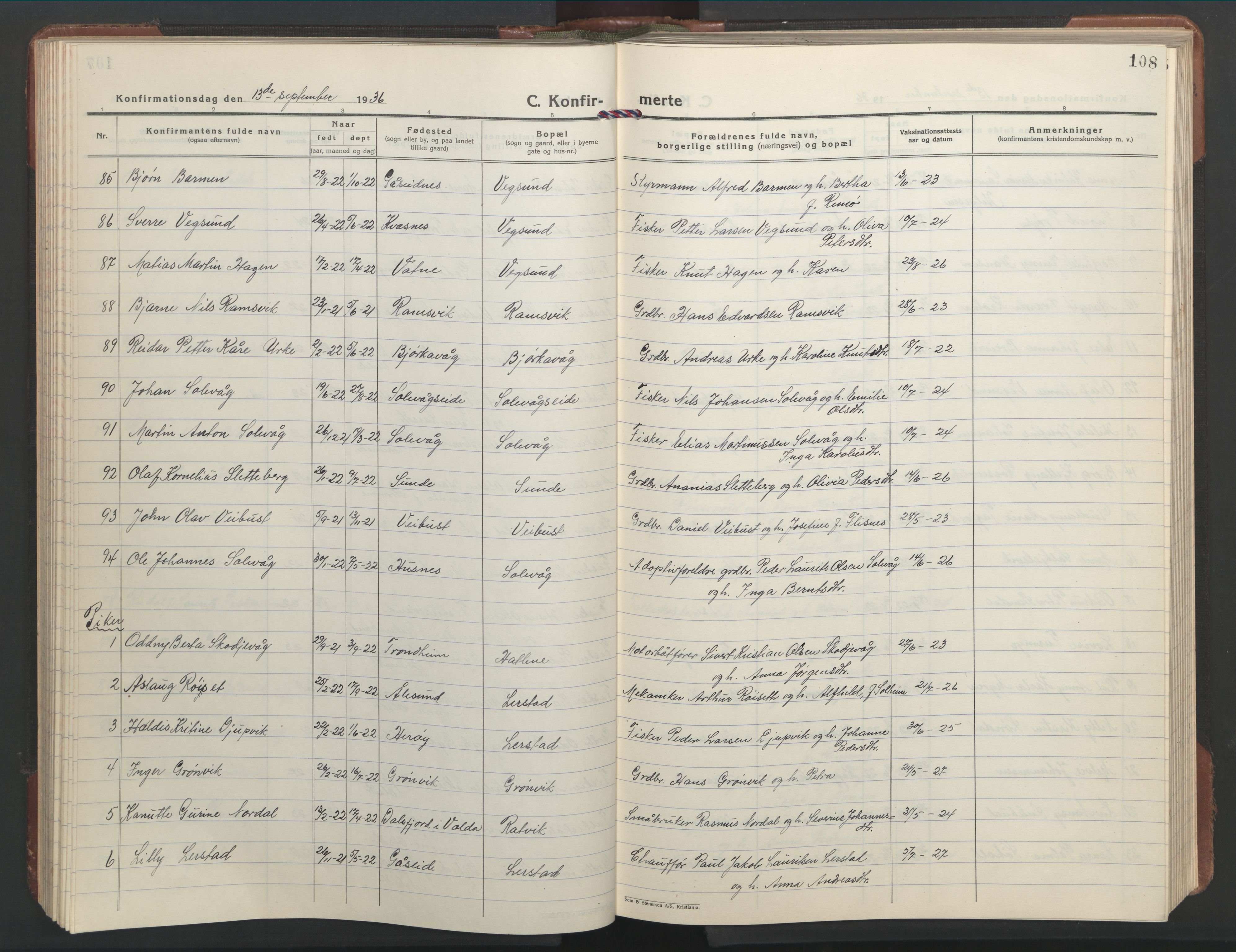 Ministerialprotokoller, klokkerbøker og fødselsregistre - Møre og Romsdal, AV/SAT-A-1454/528/L0435: Klokkerbok nr. 528C16, 1923-1957, s. 108
