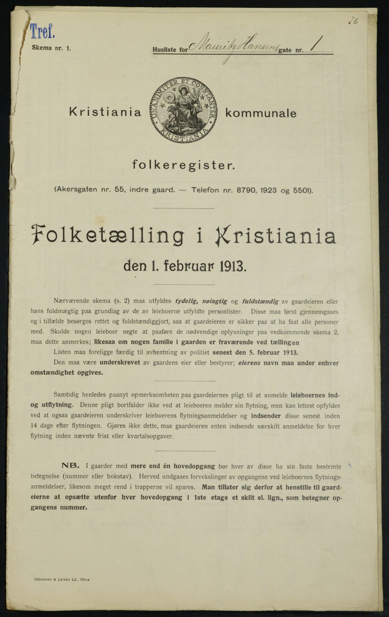 OBA, Kommunal folketelling 1.2.1913 for Kristiania, 1913, s. 64665