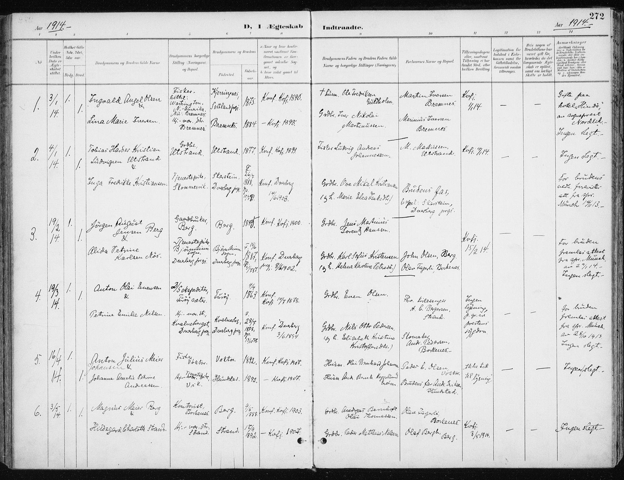 Kvæfjord sokneprestkontor, AV/SATØ-S-1323/G/Ga/Gaa/L0006kirke: Ministerialbok nr. 6, 1895-1914, s. 272