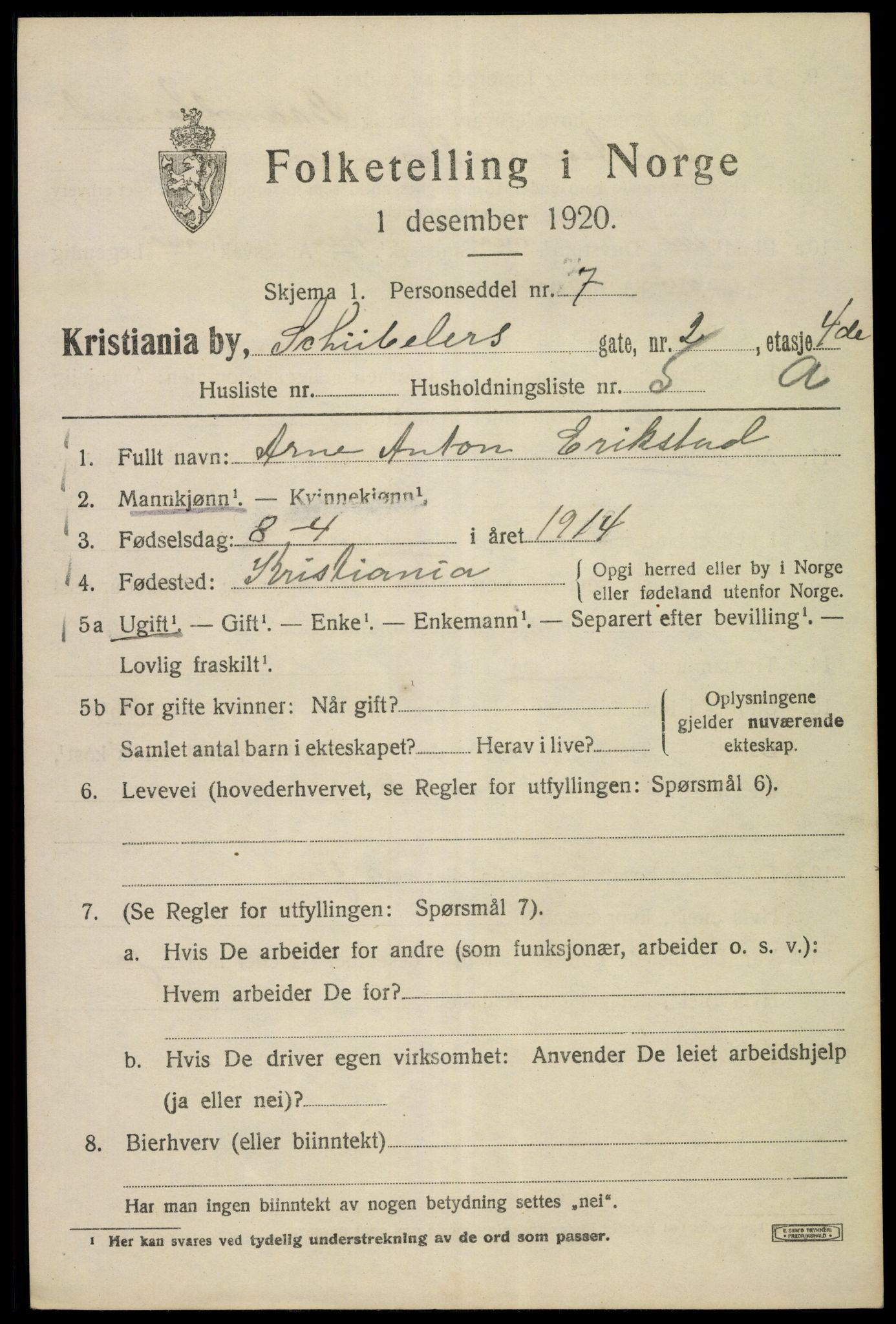 SAO, Folketelling 1920 for 0301 Kristiania kjøpstad, 1920, s. 504805