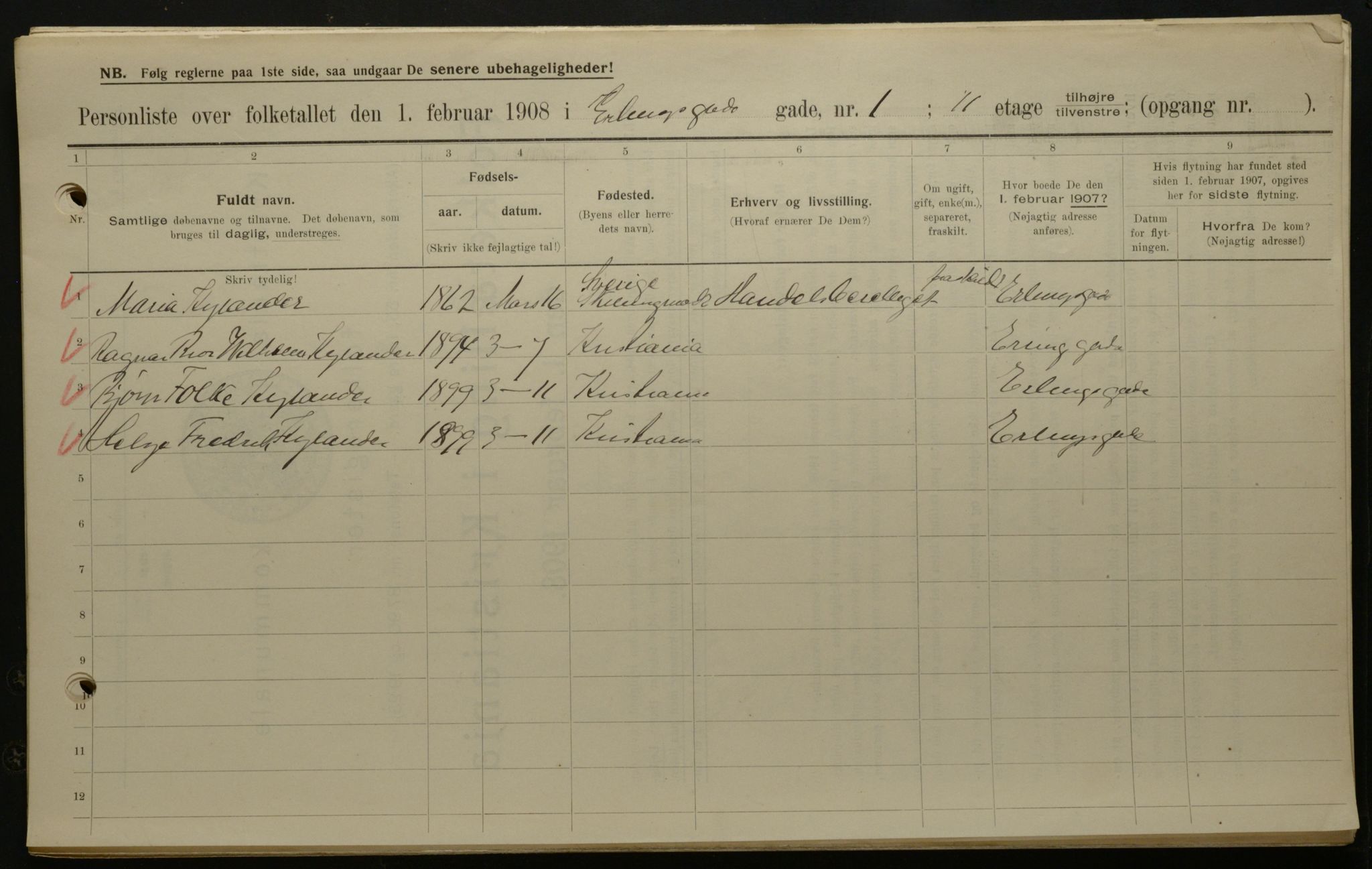 OBA, Kommunal folketelling 1.2.1908 for Kristiania kjøpstad, 1908, s. 20017