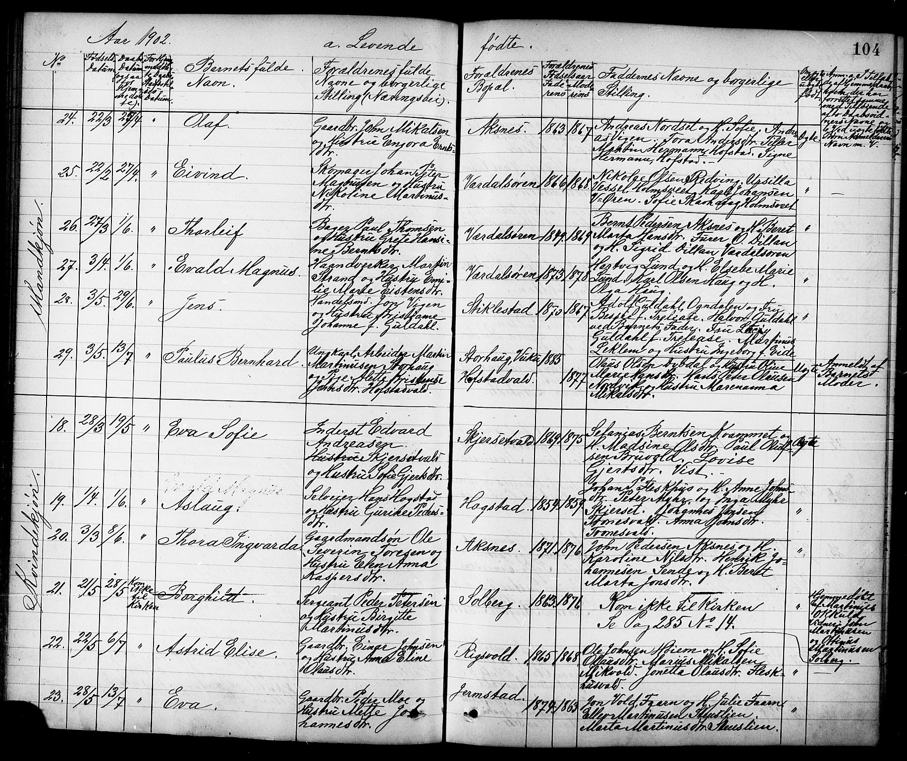 Ministerialprotokoller, klokkerbøker og fødselsregistre - Nord-Trøndelag, AV/SAT-A-1458/723/L0257: Klokkerbok nr. 723C05, 1890-1907, s. 104