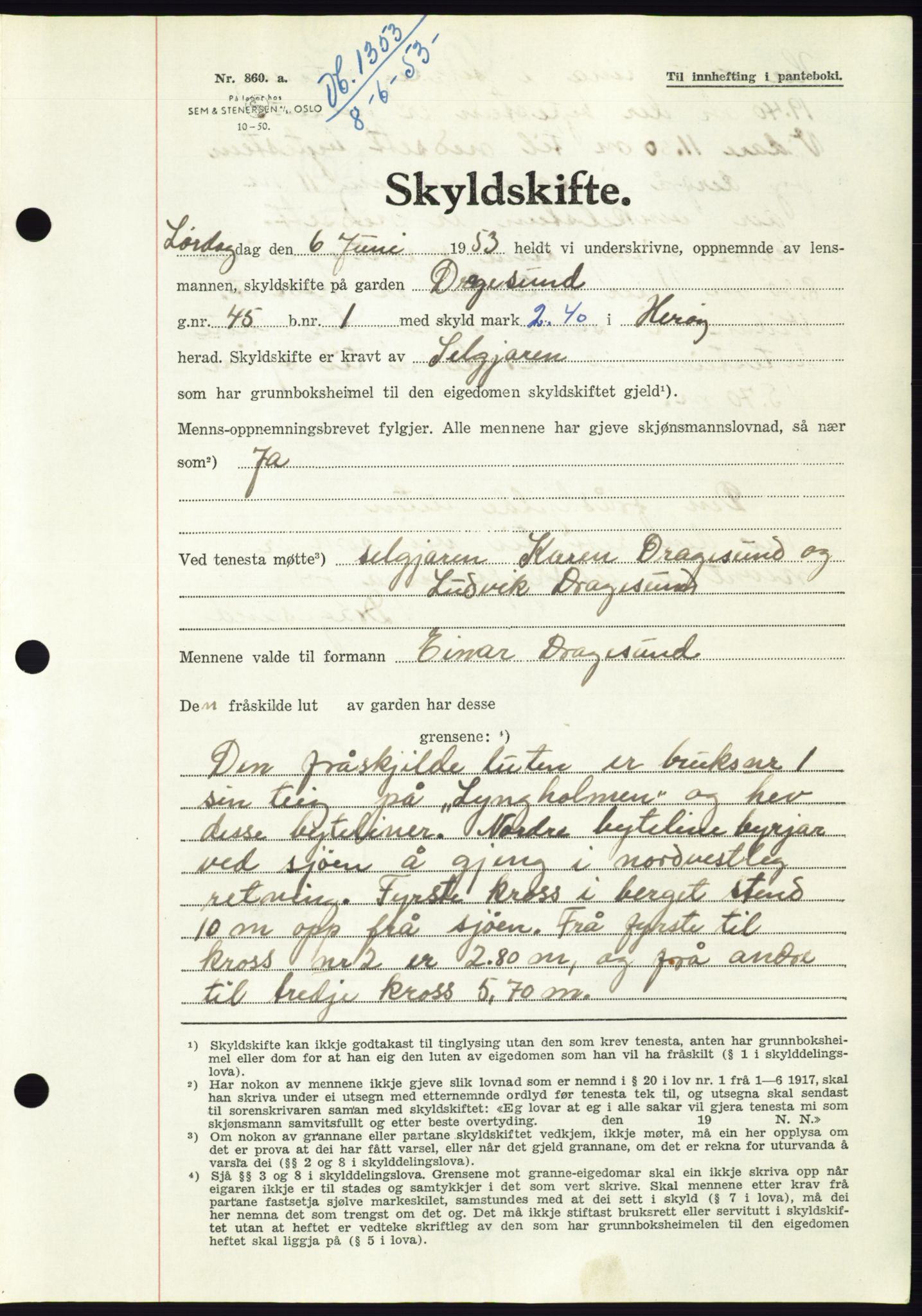 Søre Sunnmøre sorenskriveri, AV/SAT-A-4122/1/2/2C/L0095: Pantebok nr. 21A, 1953-1953, Dagboknr: 1353/1953