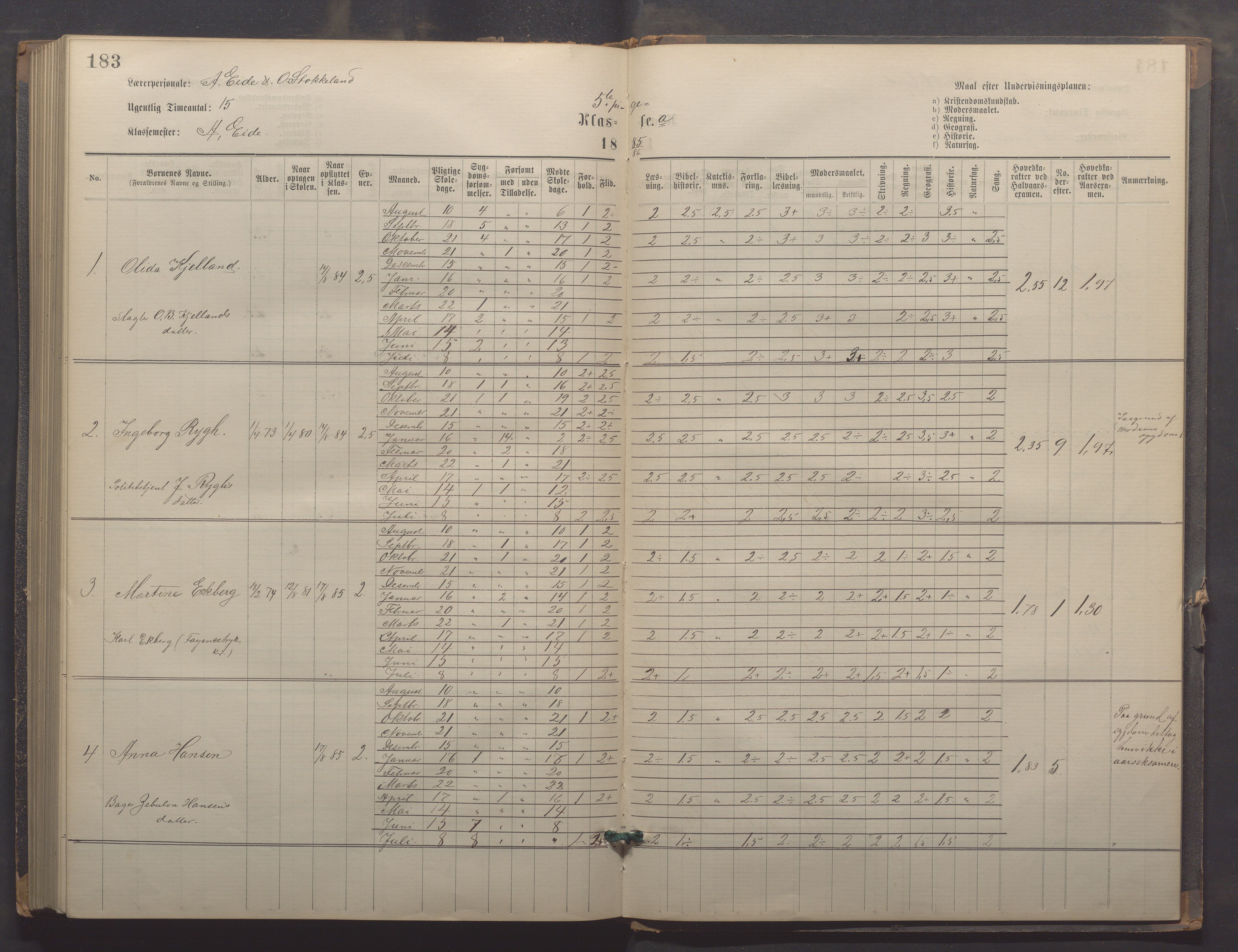 Egersund kommune (Ladested) - Egersund almueskole/folkeskole, IKAR/K-100521/H/L0021: Skoleprotokoll - Almueskolen, 7. klasse, 1878-1886, s. 183