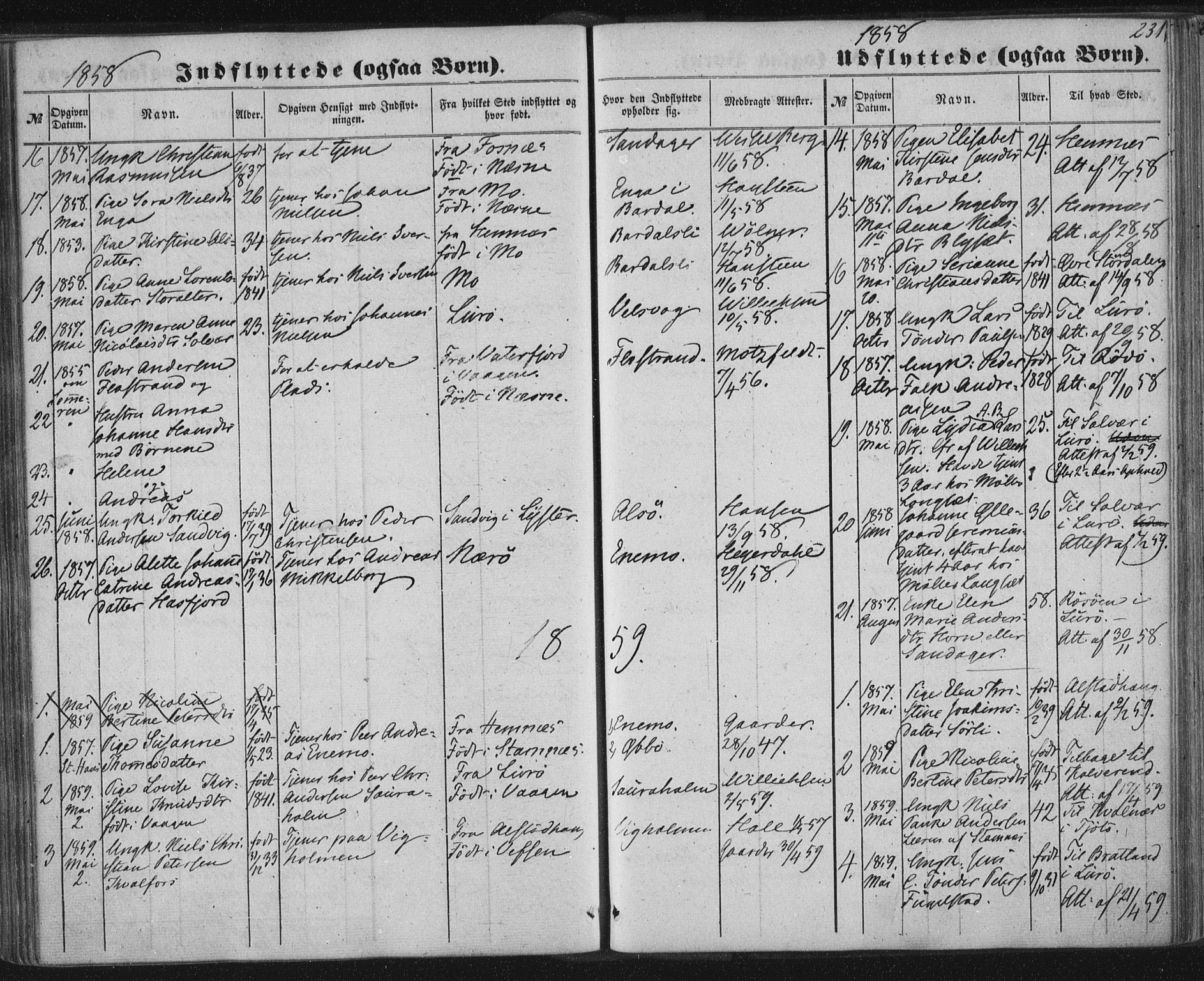 Ministerialprotokoller, klokkerbøker og fødselsregistre - Nordland, AV/SAT-A-1459/838/L0550: Ministerialbok nr. 838A08, 1855-1865, s. 231