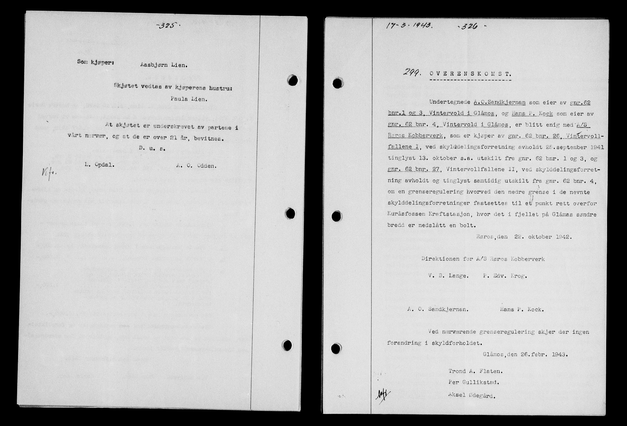 Gauldal sorenskriveri, SAT/A-0014/1/2/2C/L0056: Pantebok nr. 61, 1942-1943, Dagboknr: 299/1943