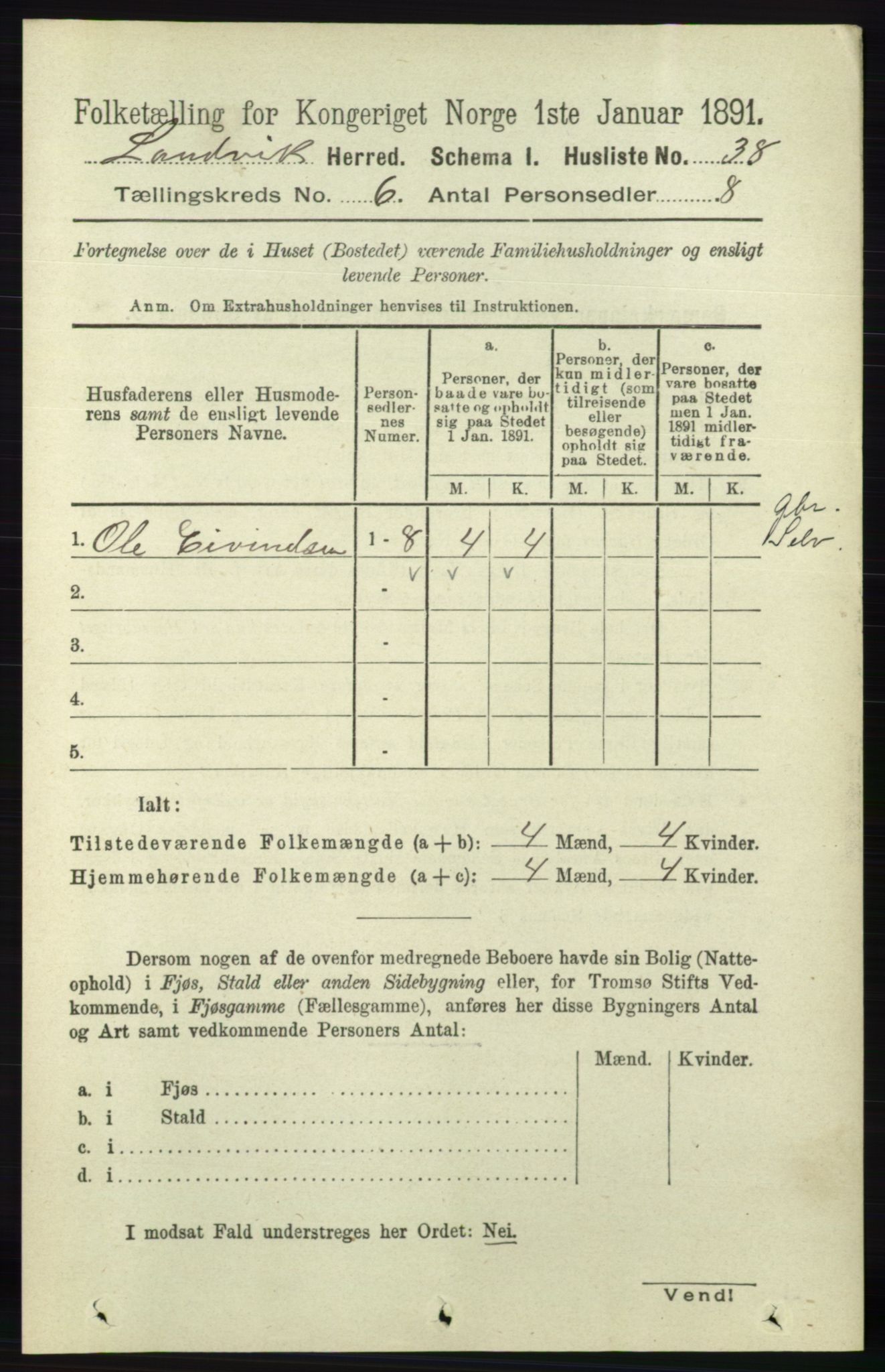 RA, Folketelling 1891 for 0924 Landvik herred, 1891, s. 2439