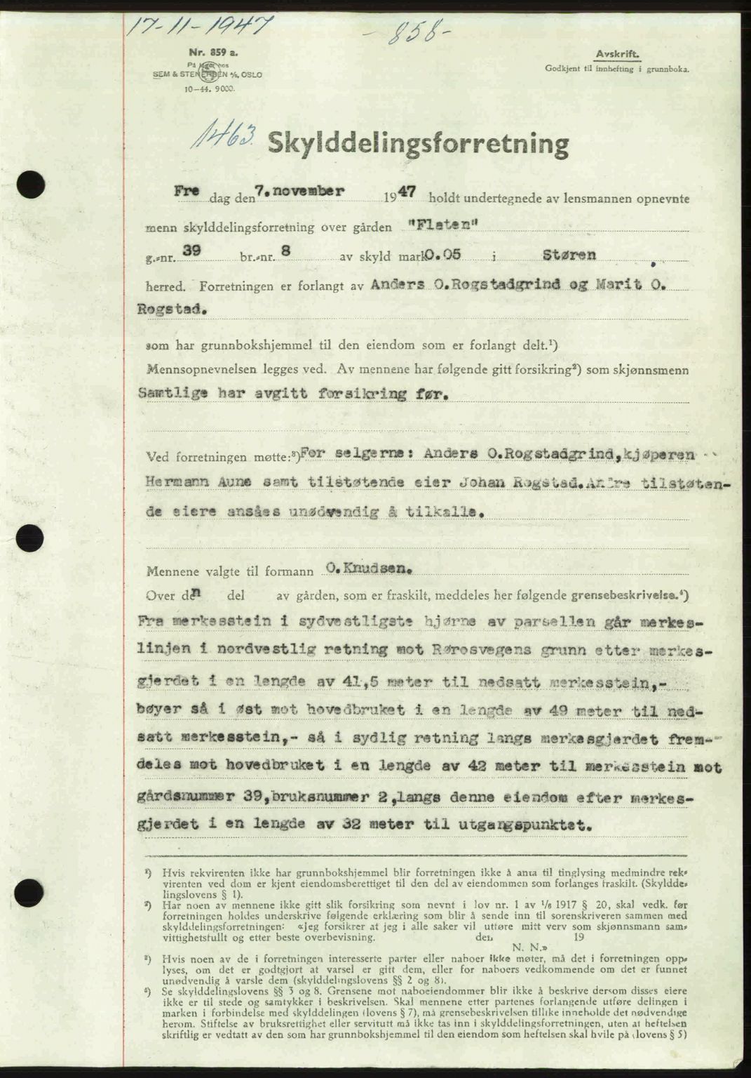 Gauldal sorenskriveri, SAT/A-0014/1/2/2C: Pantebok nr. A5, 1947-1948, Dagboknr: 1463/1947